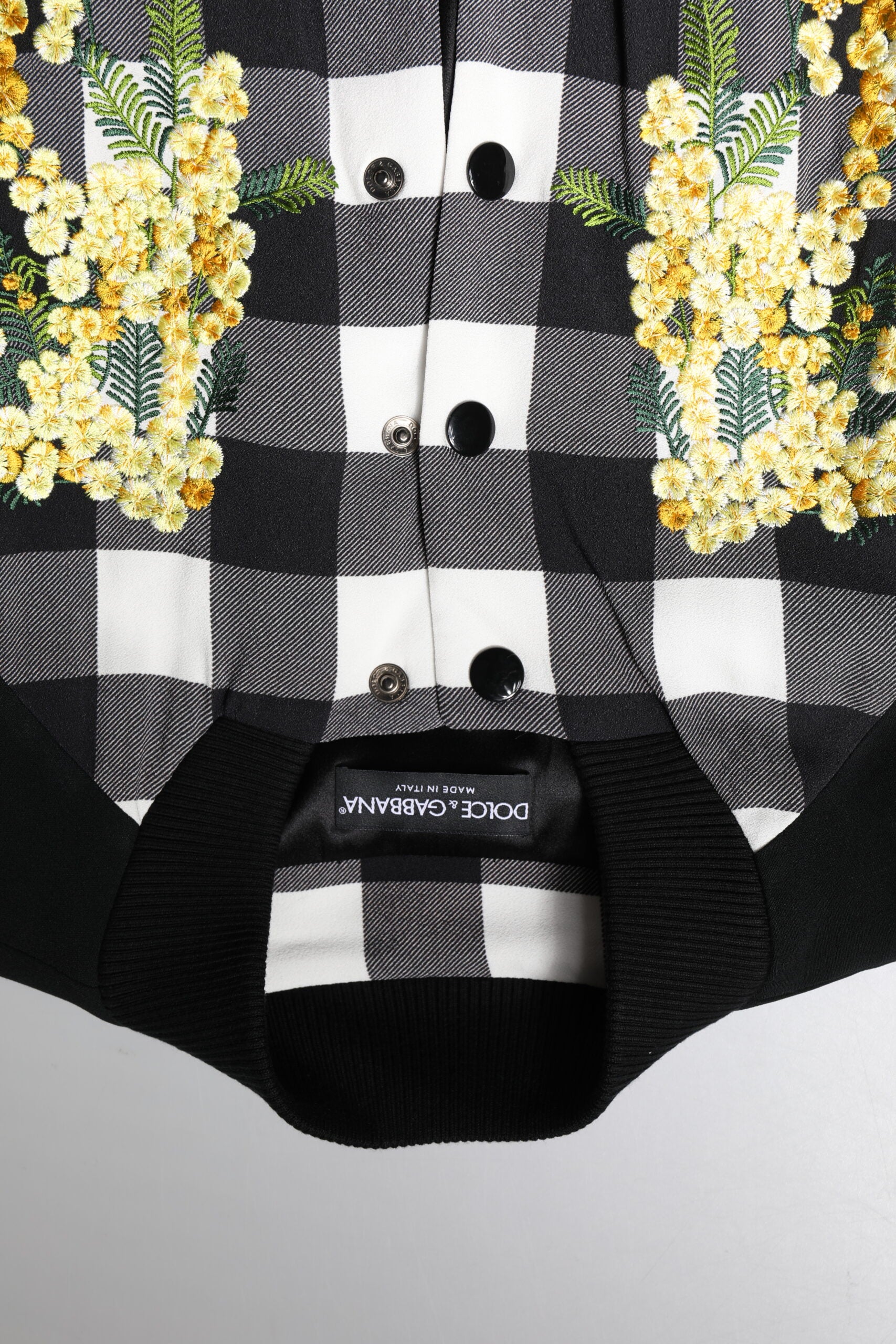 Dolce & Gabbana Black White Plaid Floral Button-Down Jacket