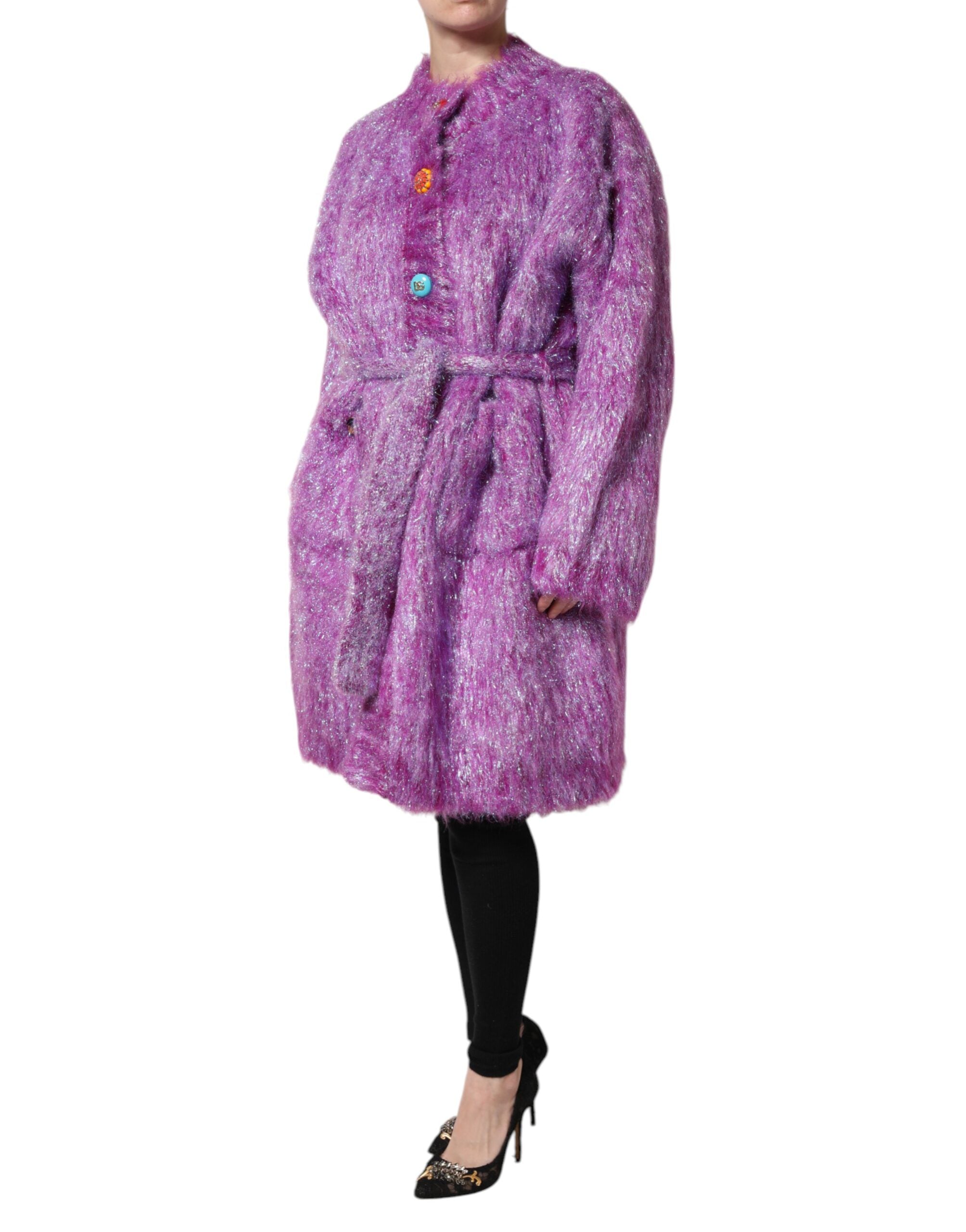 Dolce & Gabbana Purple Trench Coat Jacket with Button Embellishment
