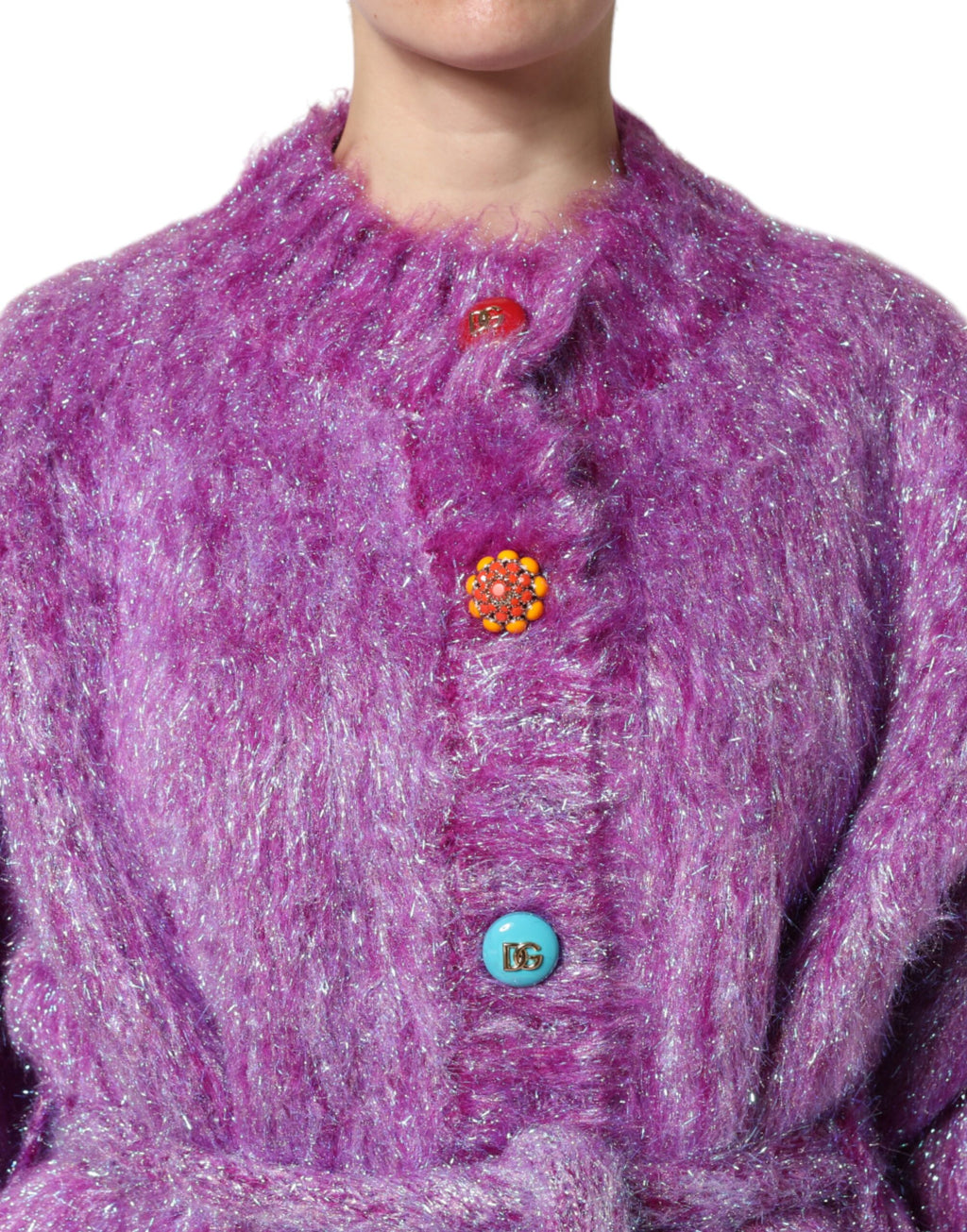 Dolce & Gabbana Purple Trench Coat Jacket with Button Embellishment