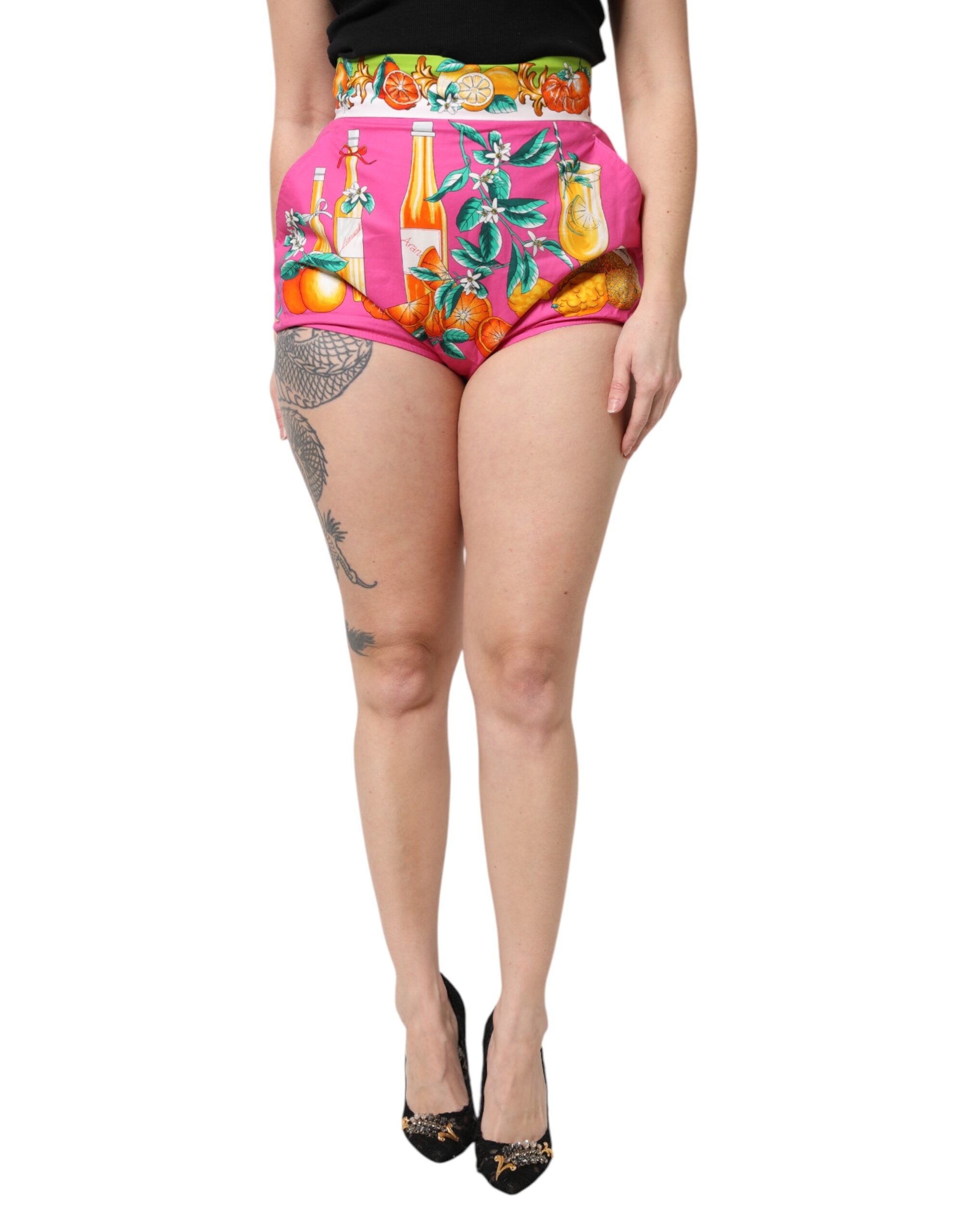 Dolce & Gabbana Pink Floral High-Waisted Hot Pants Shorts
