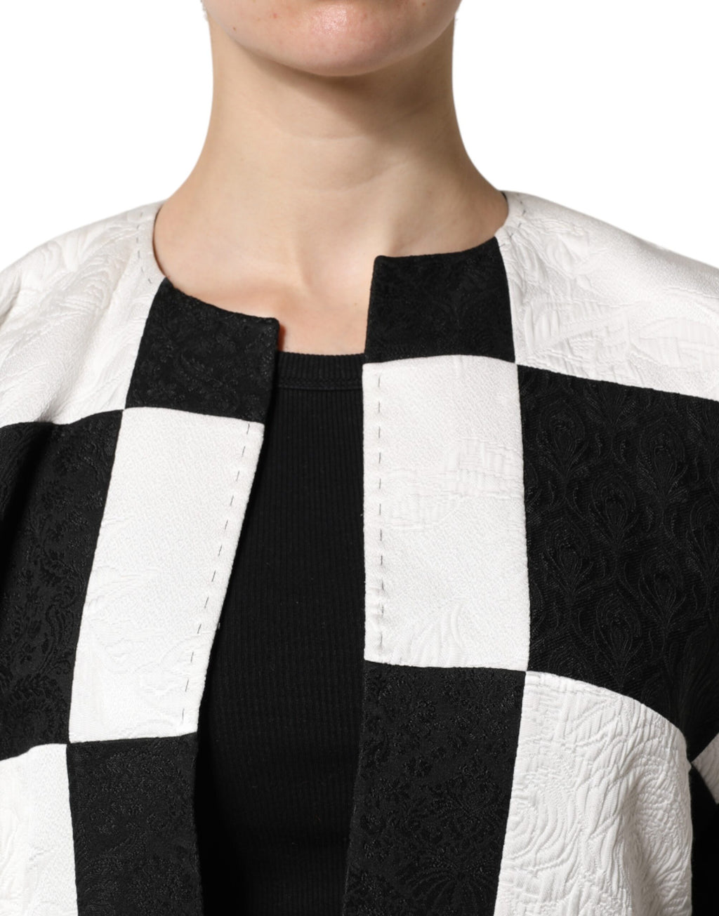 Dolce & Gabbana Weiß Schwarz Patchwork Jacquard Blazer Jacke