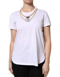 Dolce & Gabbana White Chain-Pearl Cotton Crew Neck T-Shirt