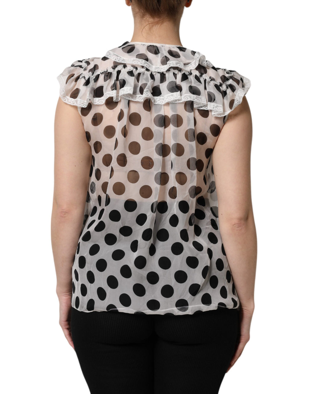 Dolce & Gabbana White and Black Polka Dot Sleeveless Cotton Top