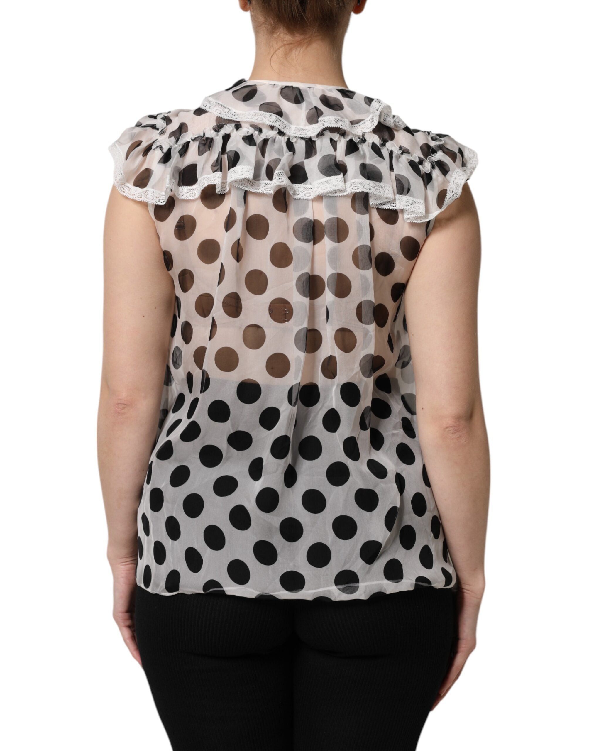 Dolce & Gabbana White and Black Polka Dot Sleeveless Cotton Top