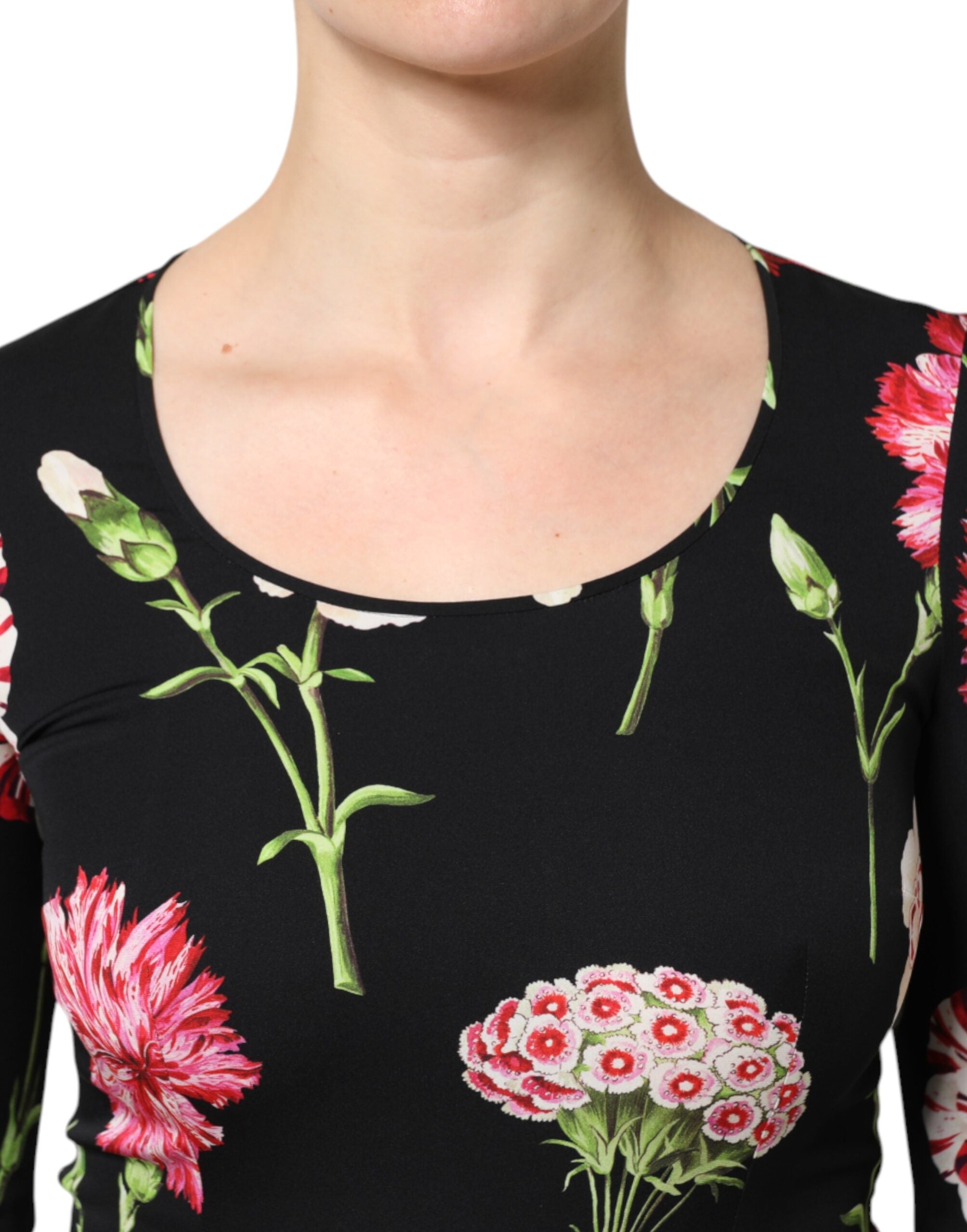 Dolce & Gabbana Black Floral Long Sleeve Women's Blouse Top