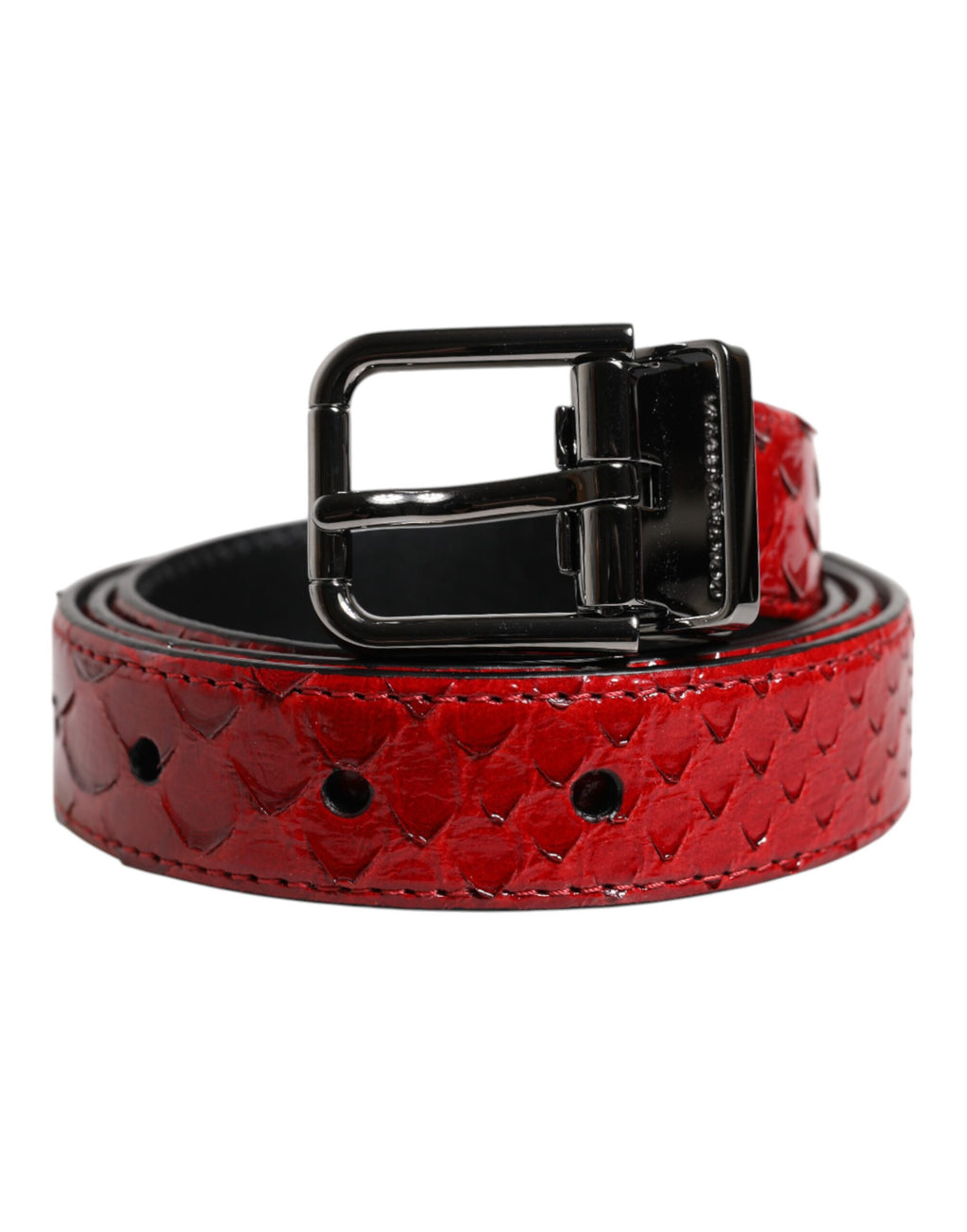 Dolce & Gabbana Red Exotic Leather Belt with Brass Metal Buckle