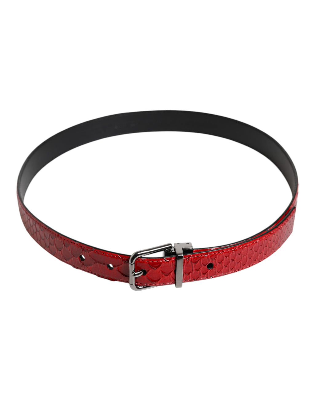 Dolce & Gabbana Red Exotic Leather Belt with Brass Metal Buckle