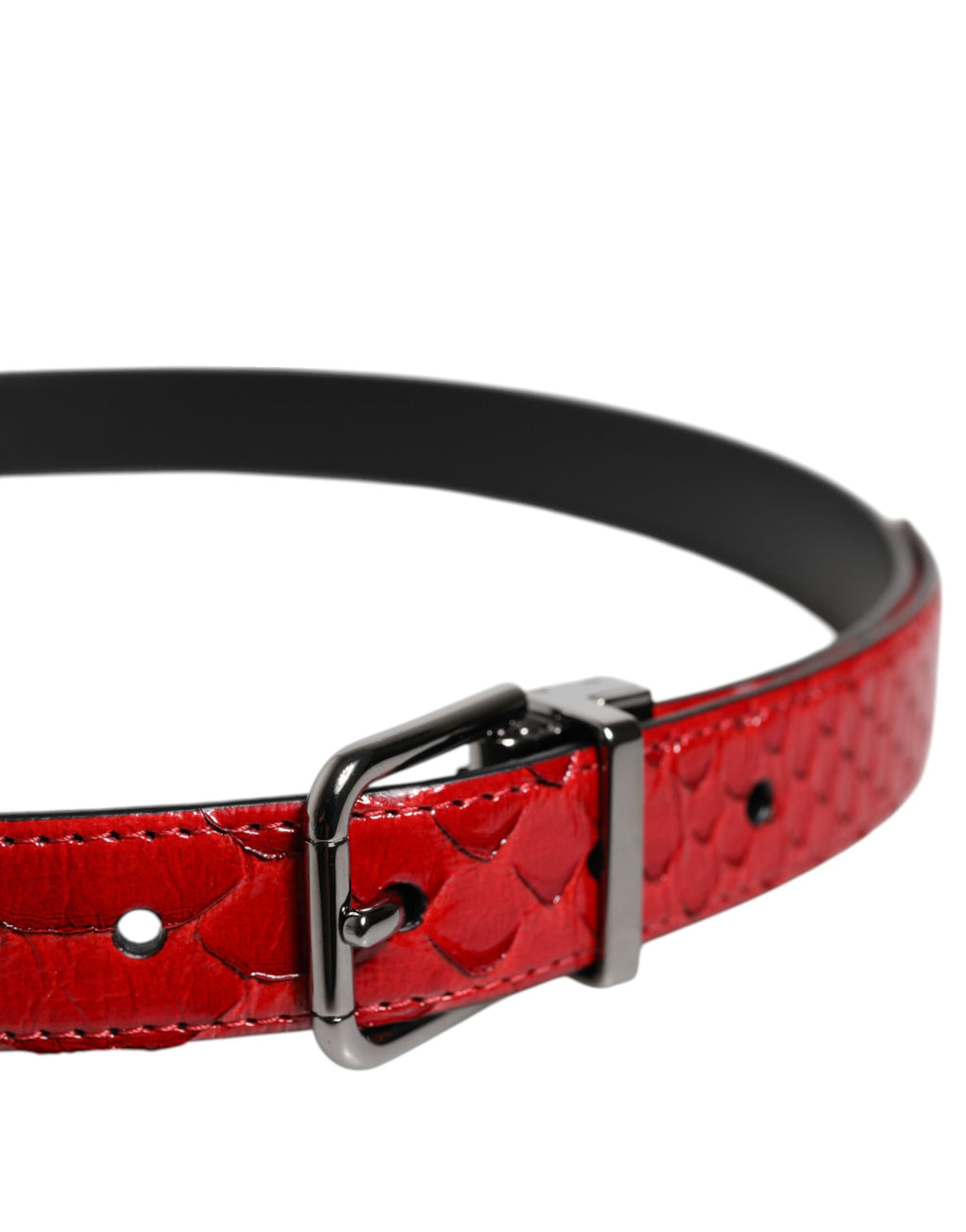Dolce & Gabbana Red Exotic Leather Belt with Brass Metal Buckle
