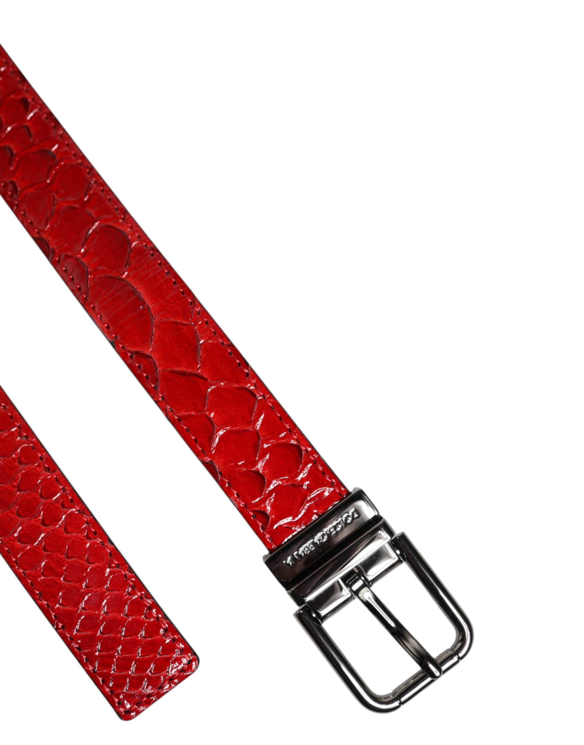 Dolce & Gabbana Red Exotic Leather Belt with Brass Metal Buckle