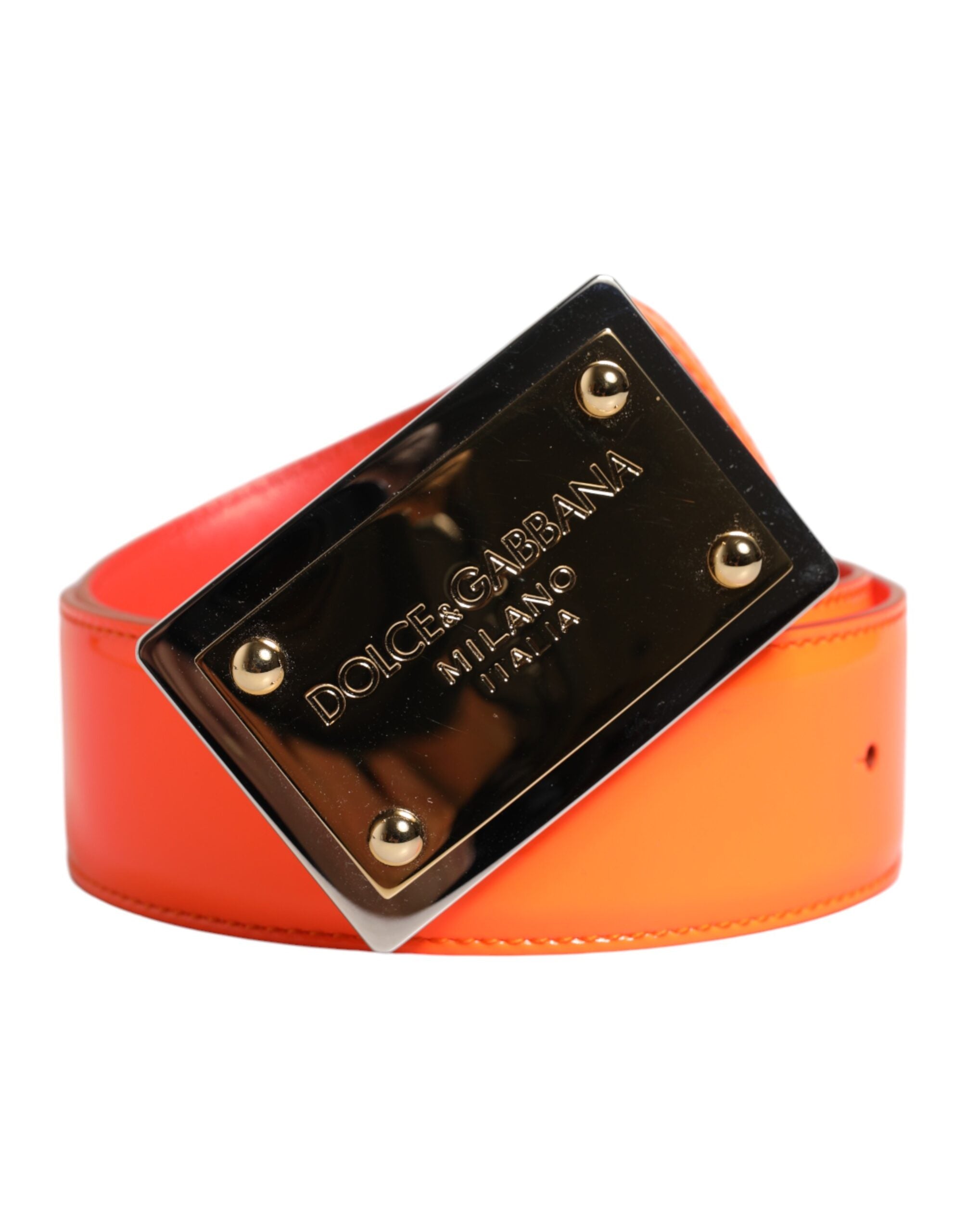 Dolce & Gabbana Orange Gold-Tone Metal Logo Buckle Belt