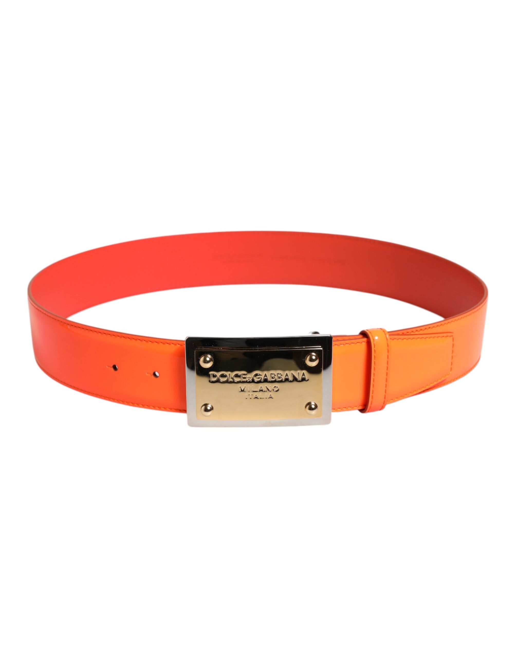 Dolce & Gabbana Orange Gold-Tone Metal Logo Buckle Belt