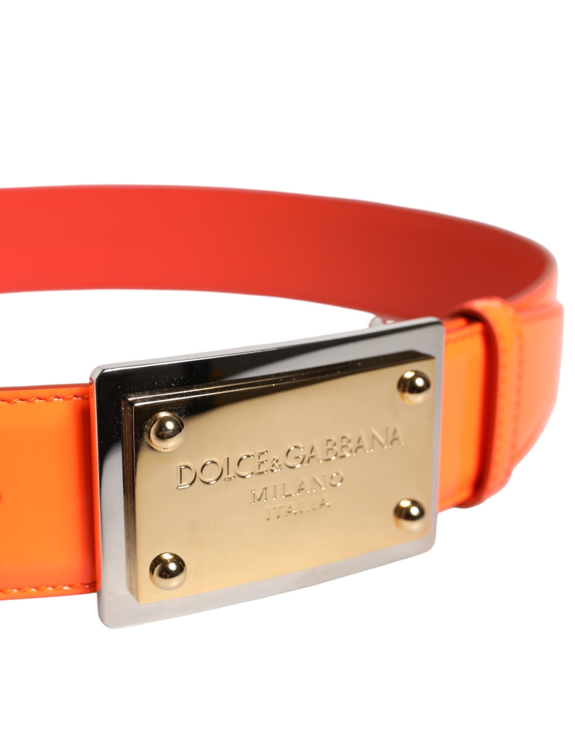 Dolce & Gabbana Orange Gold-Tone Metal Logo Buckle Belt