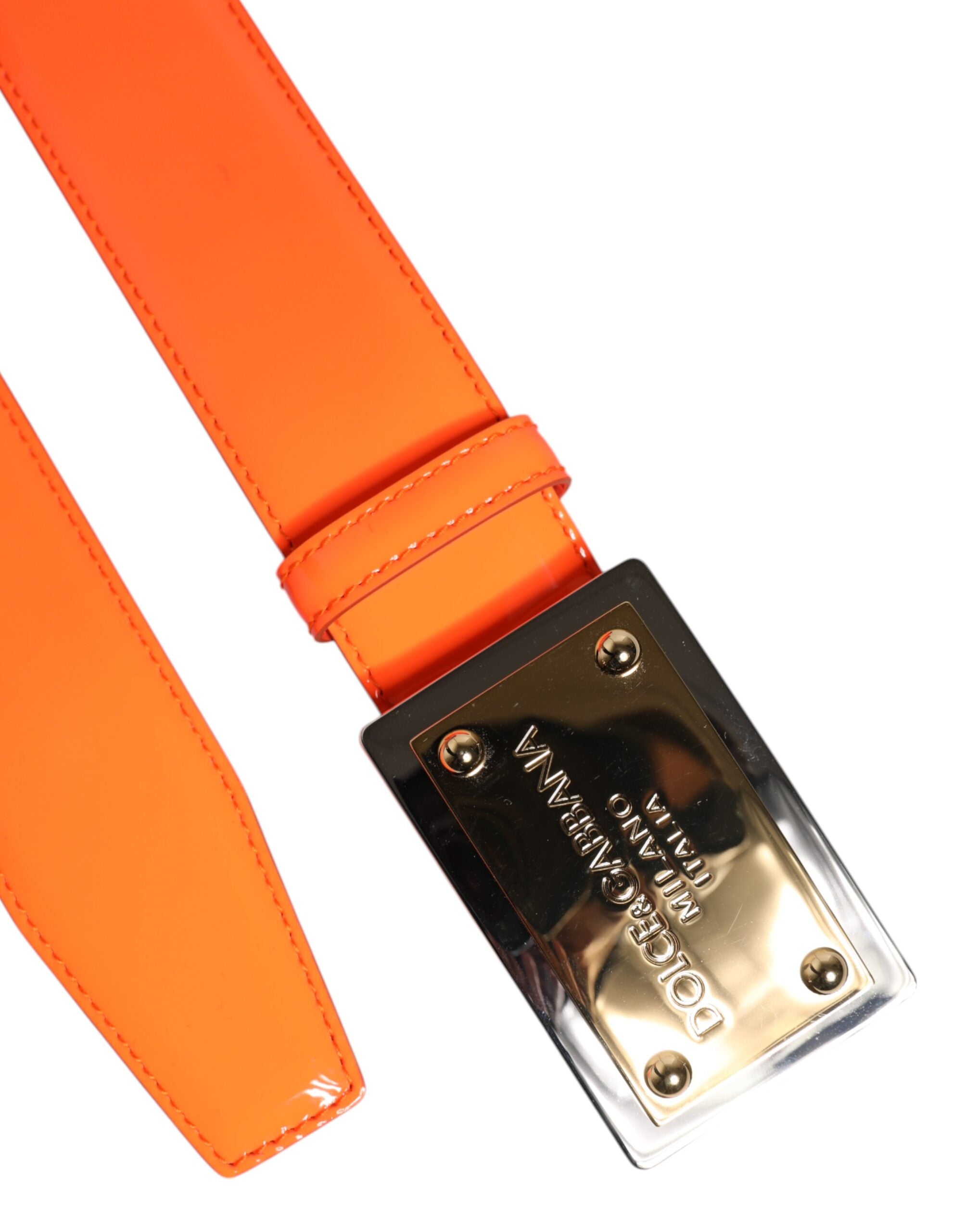 Dolce & Gabbana Orange Gold-Tone Metal Logo Buckle Belt