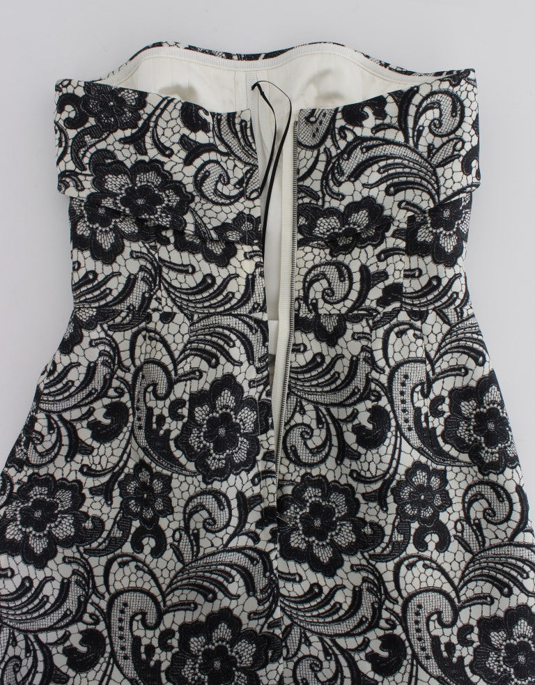 Dolce & Gabbana Weißes geblümtes Seidenkorsett-Maxikleid aus Spitze