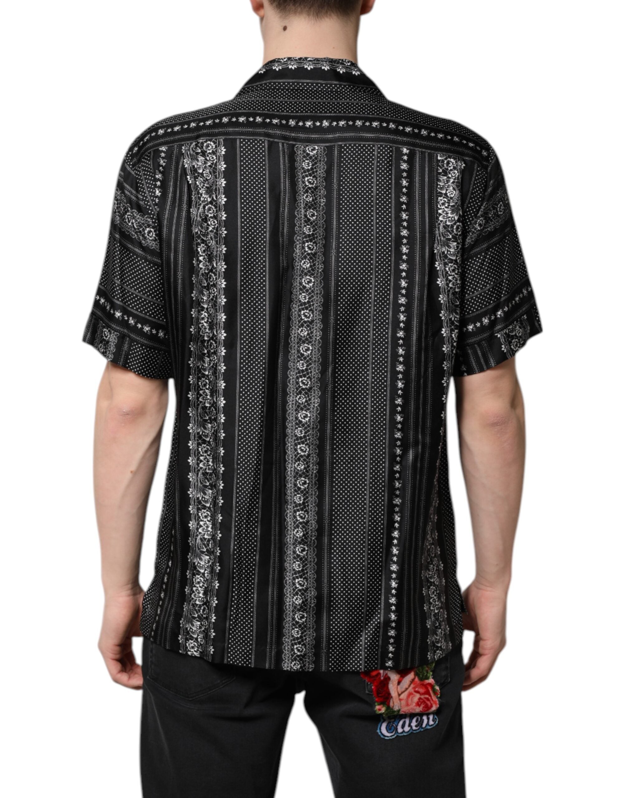Dolce & Gabbana Black Floral Print Short Sleeve Silk Shirt