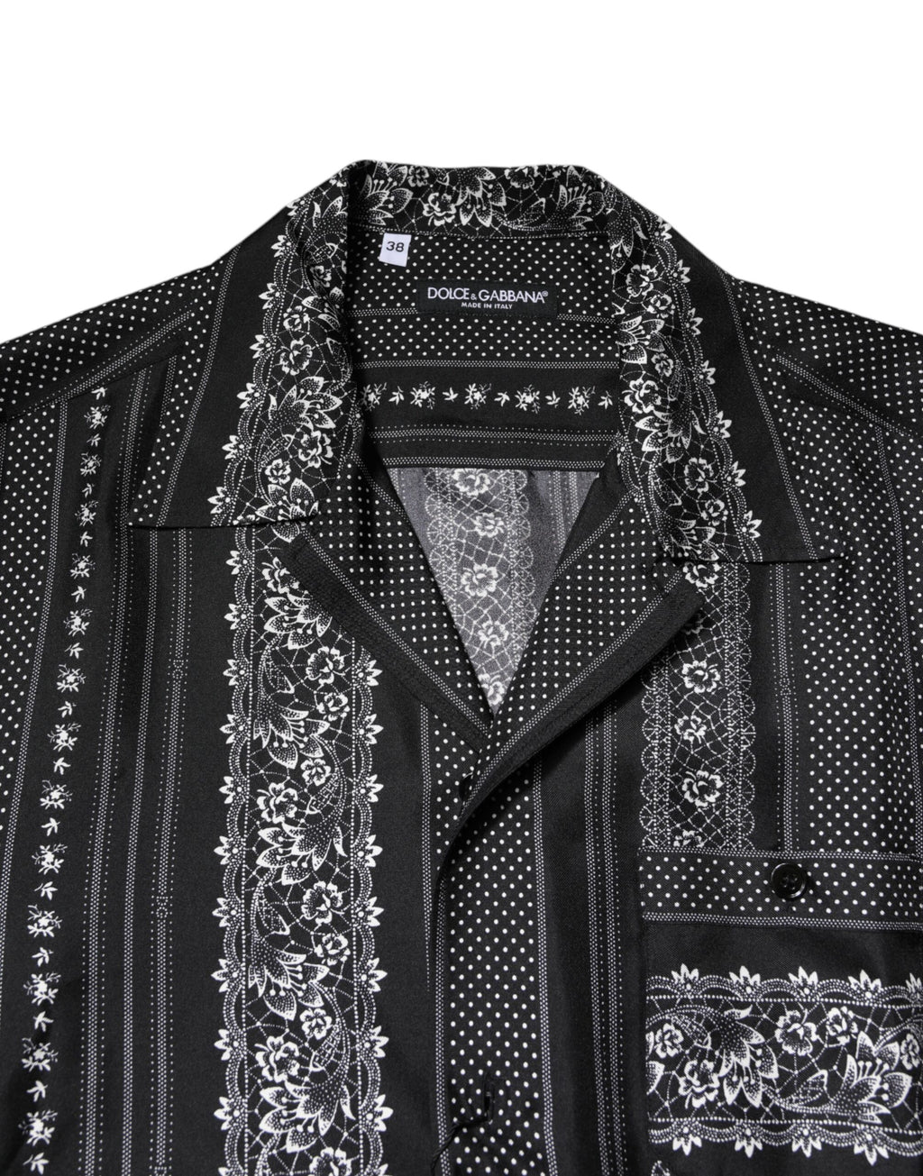 Dolce & Gabbana Black Floral Print Short Sleeve Silk Shirt