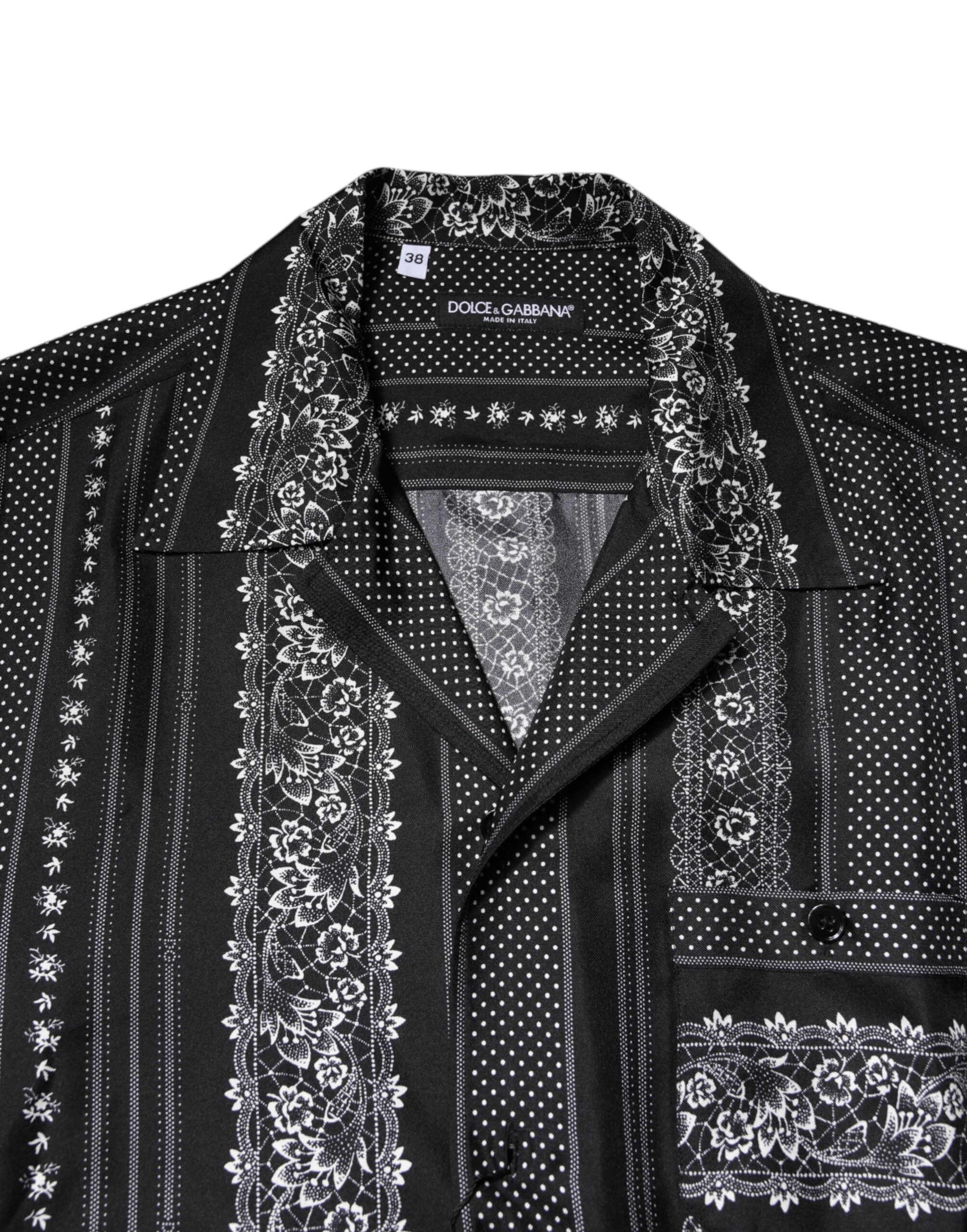 Dolce & Gabbana Black Floral Print Short Sleeve Silk Shirt