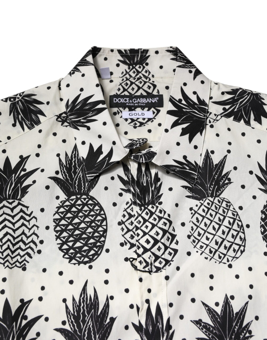 Dolce & Gabbana White Long-sleeved GOLD Pineapple Print Shirt