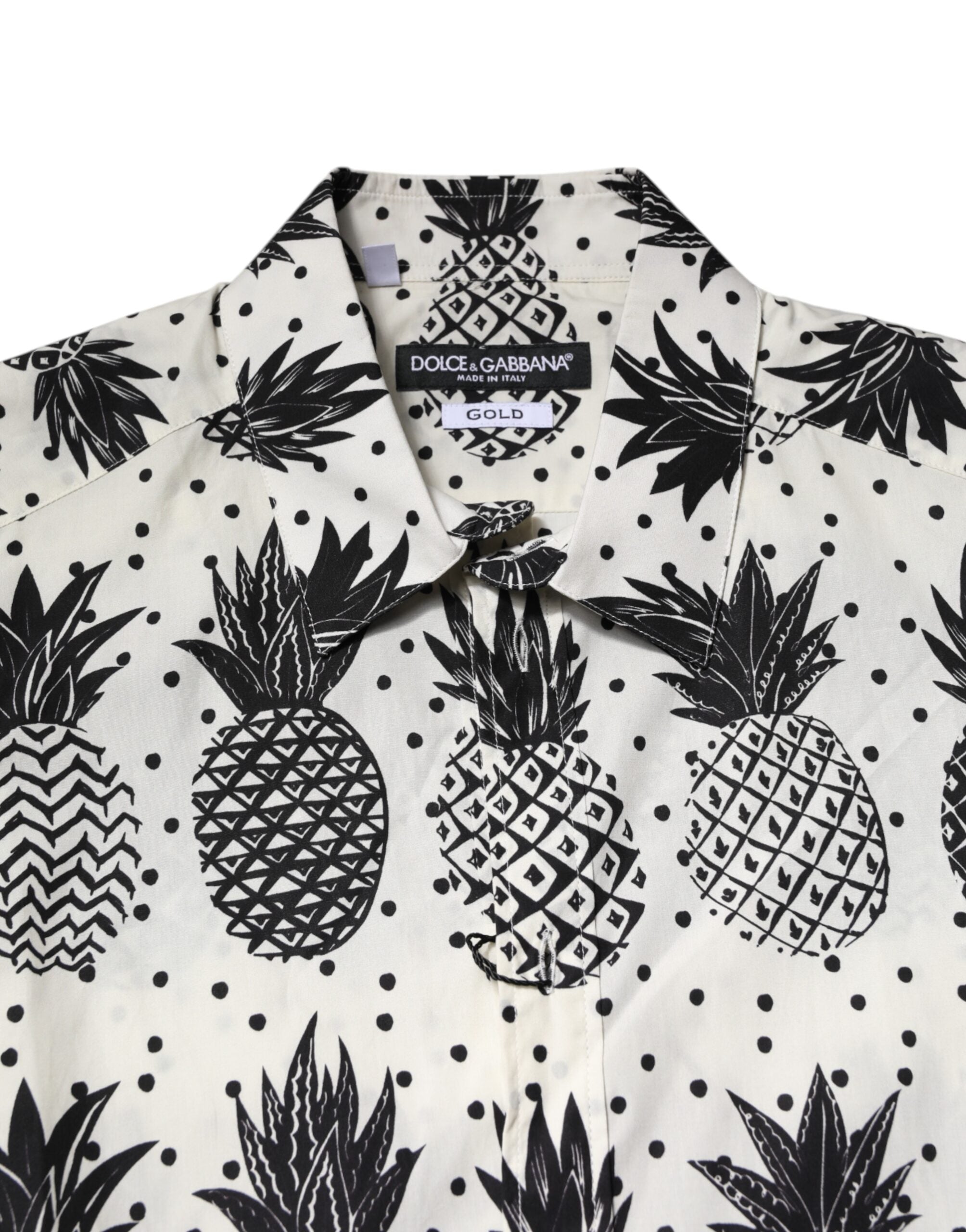 Dolce & Gabbana White Long-sleeved GOLD Pineapple Print Shirt