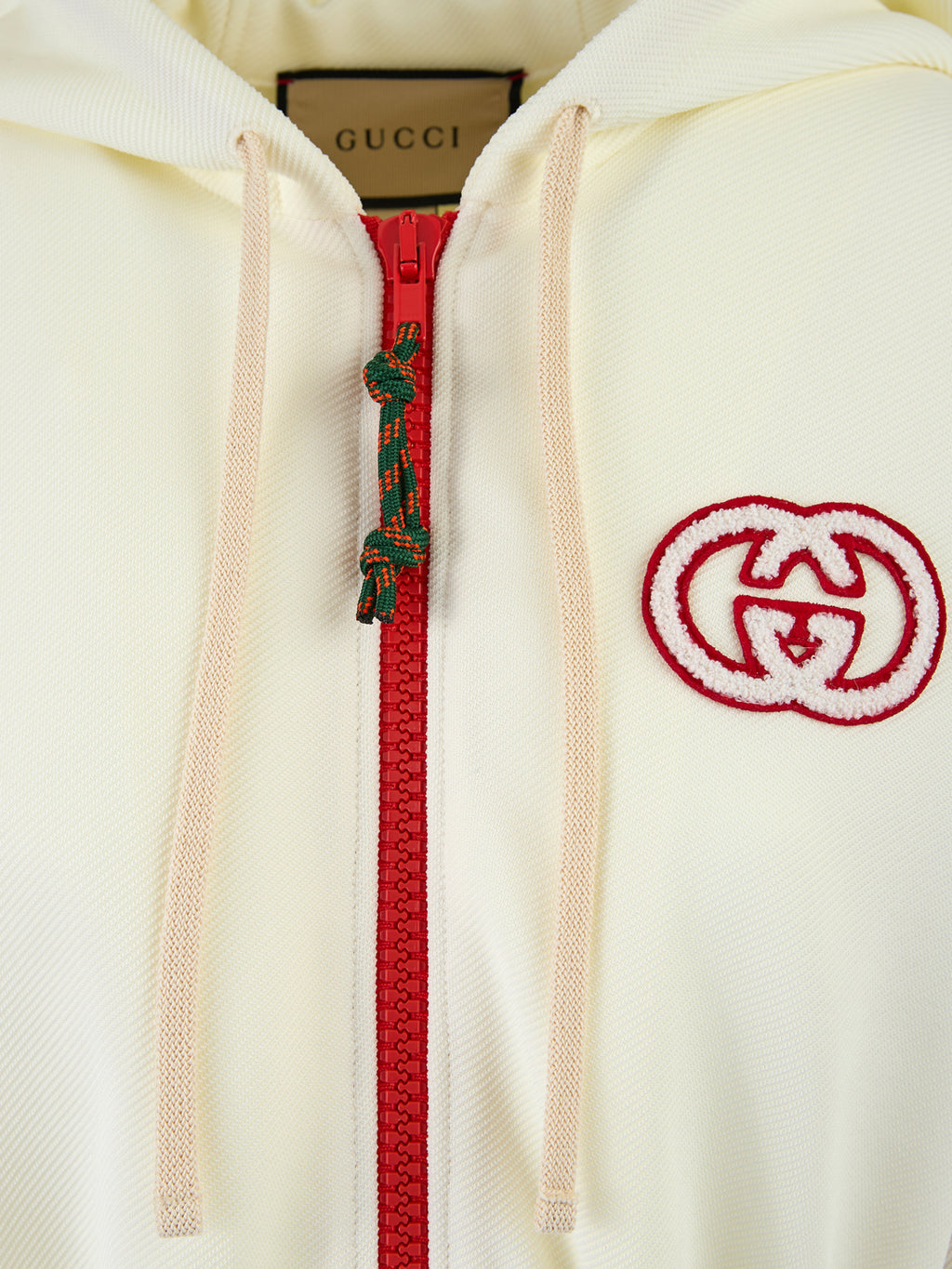 Gucci Cremefarbener Polyester-Logo-Sweatshirt mit Kapuze