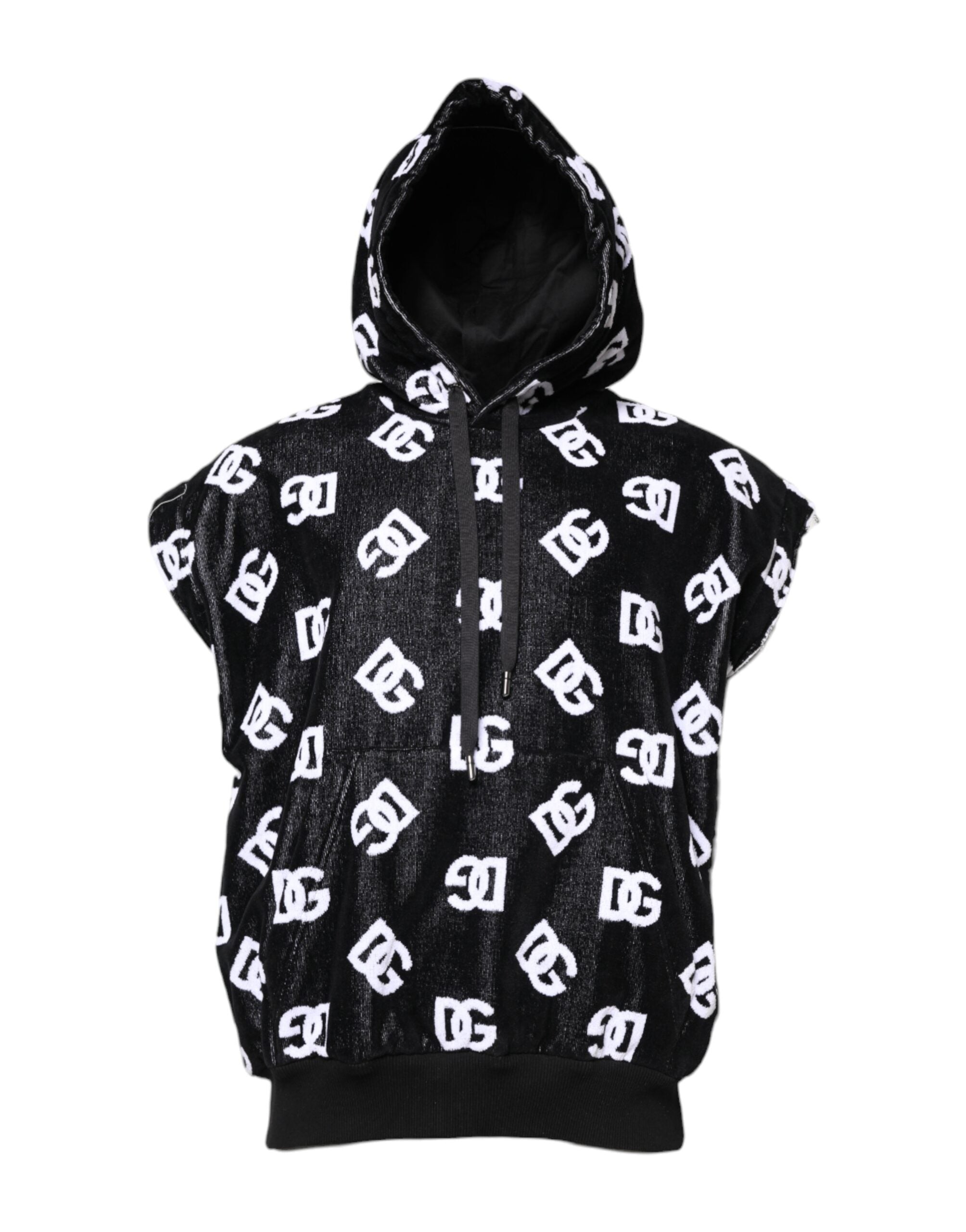 Dolce & Gabbana Schwarzer ärmelloser Pullover mit Kapuze aus Baumwolle von DG