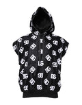 Dolce & Gabbana Schwarzer ärmelloser Pullover mit Kapuze aus Baumwolle von DG