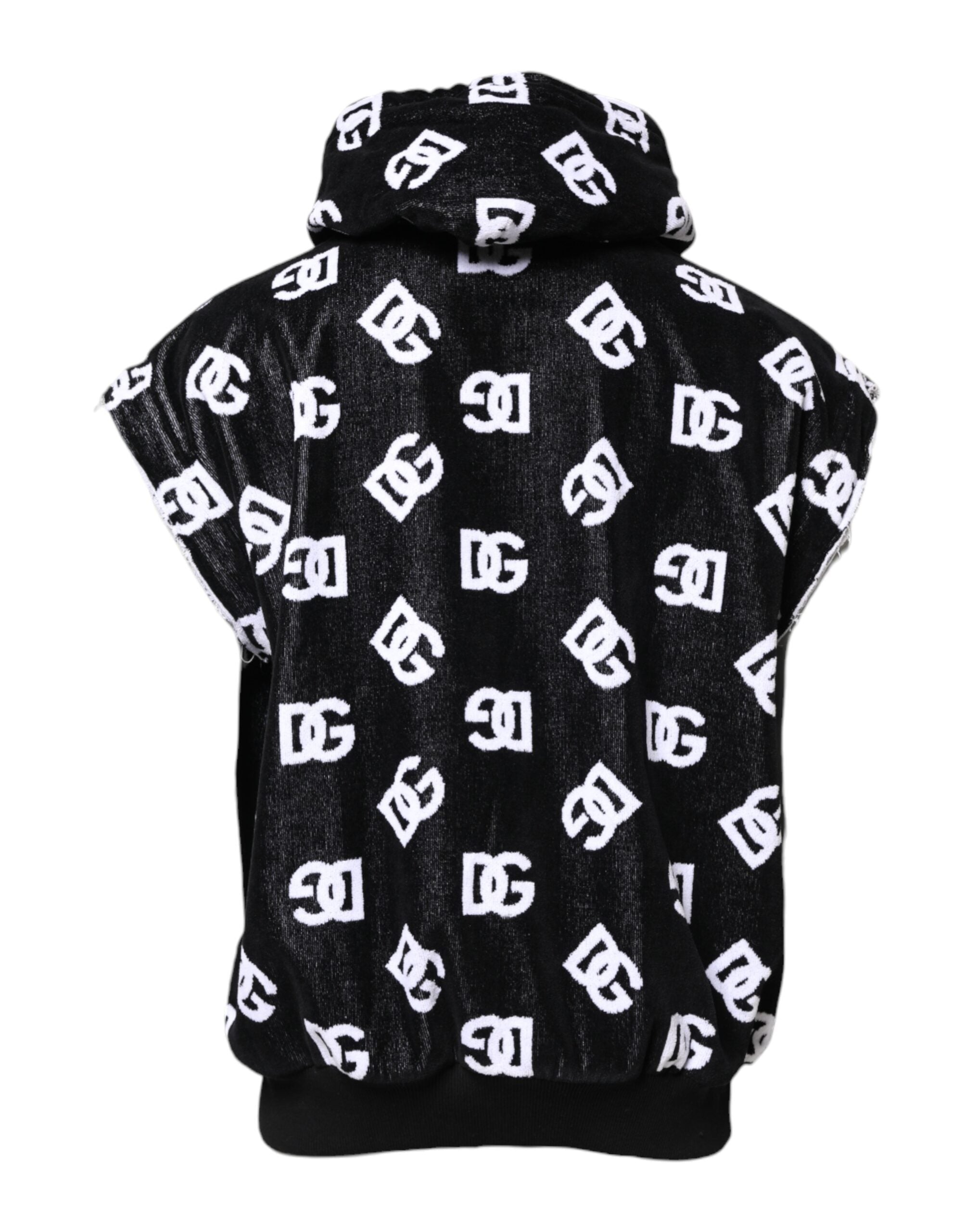 Dolce & Gabbana Schwarzer ärmelloser Pullover mit Kapuze aus Baumwolle von DG