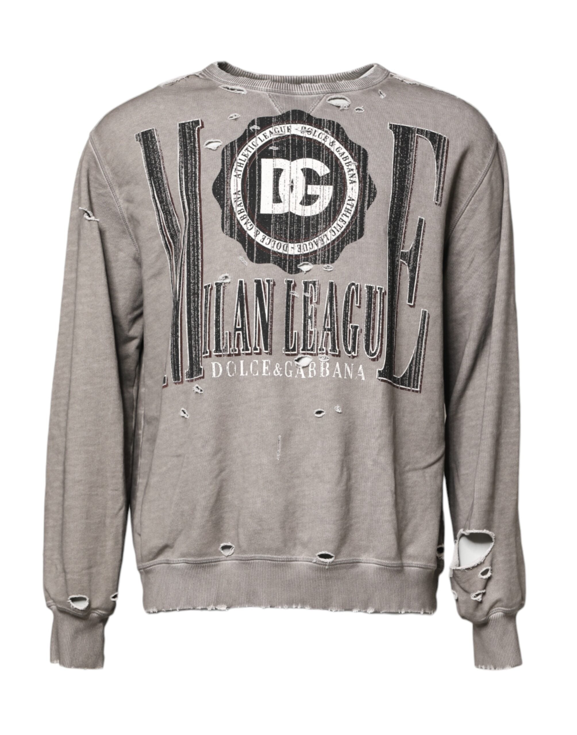 Dolce & Gabbana Grey Crew Neck Sweater with Logo Print