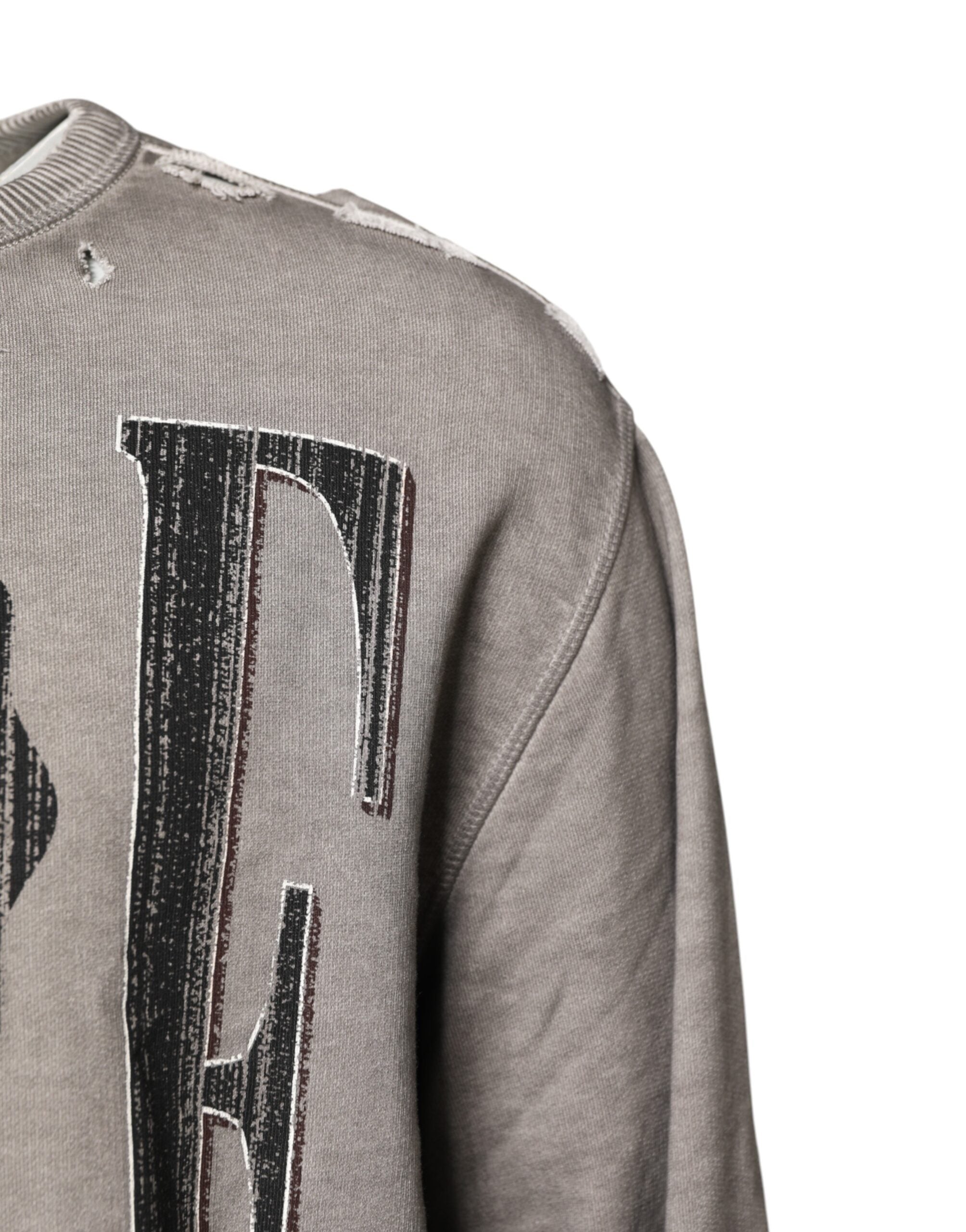Dolce & Gabbana Grey Crew Neck Sweater with Logo Print
