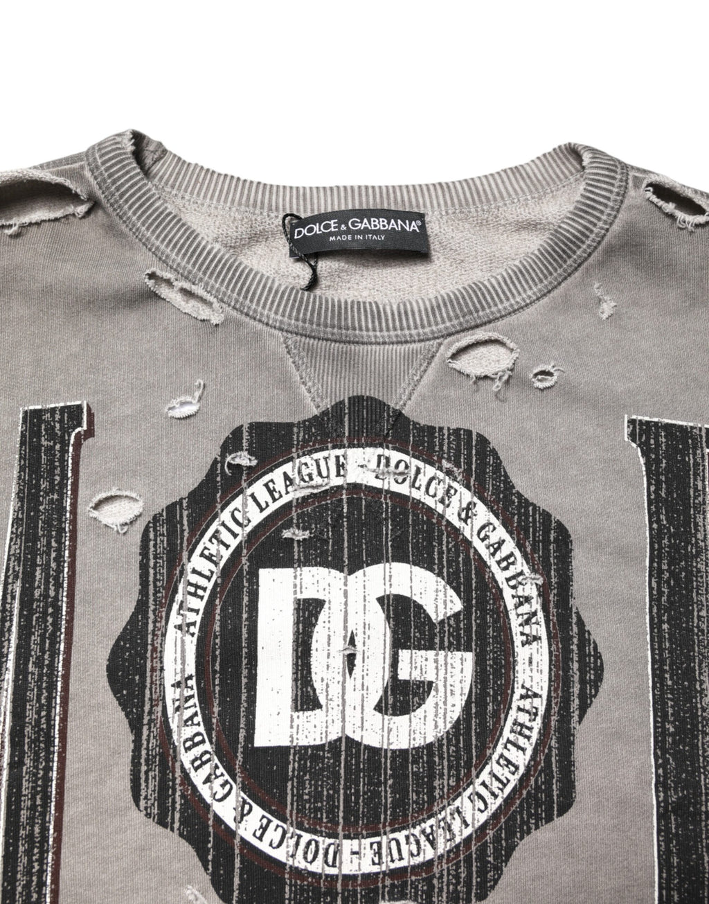Dolce & Gabbana Grey Crew Neck Sweater with Logo Print