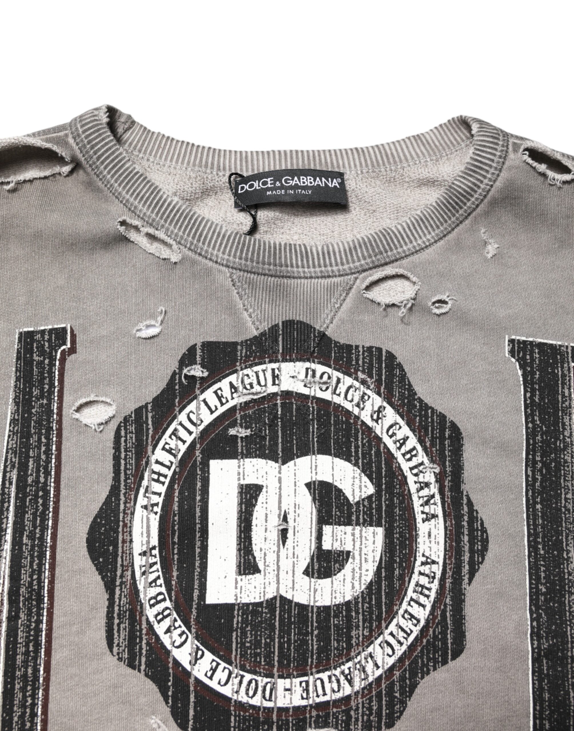 Dolce & Gabbana Grey Crew Neck Sweater with Logo Print