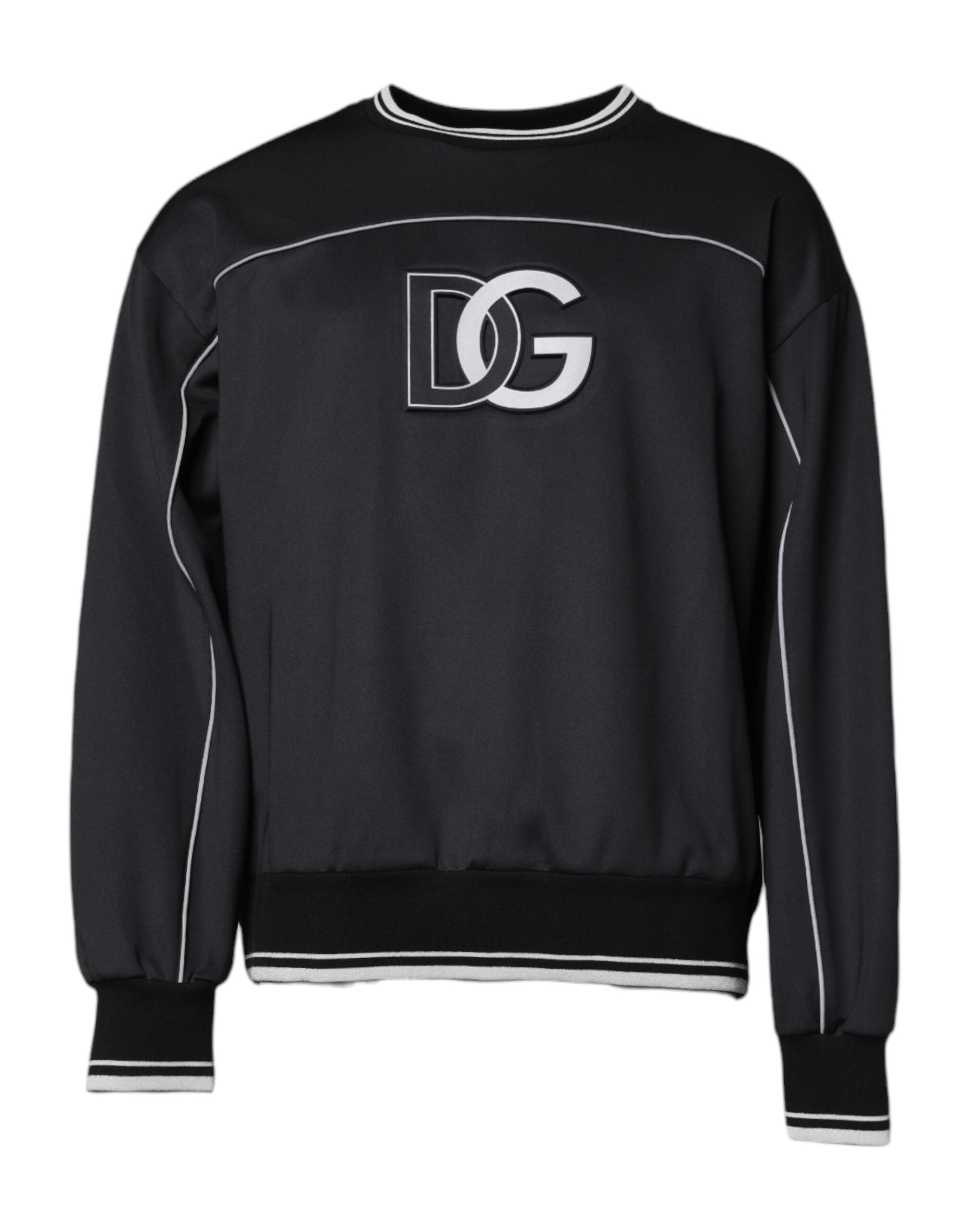 Dolce & Gabbana Schwarzes Logo Polyester Rundhalsausschnitt Männer Pullover Sweater