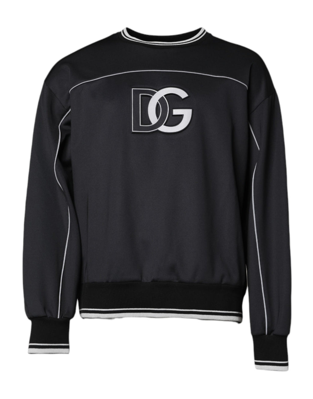 Dolce & Gabbana Schwarzes Logo Polyester Rundhalsausschnitt Männer Pullover Sweater