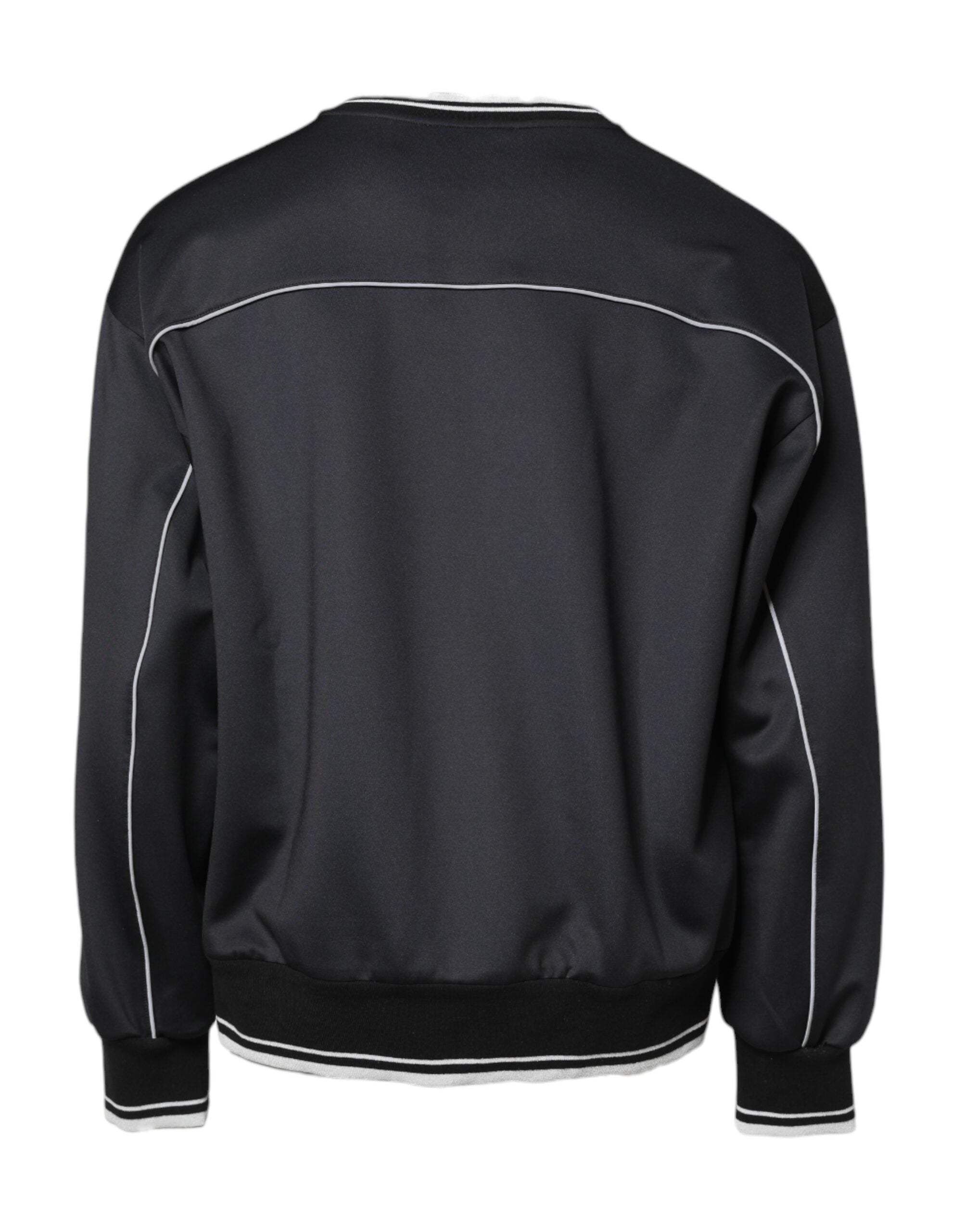 Dolce & Gabbana Schwarzes Logo Polyester Rundhalsausschnitt Männer Pullover Sweater
