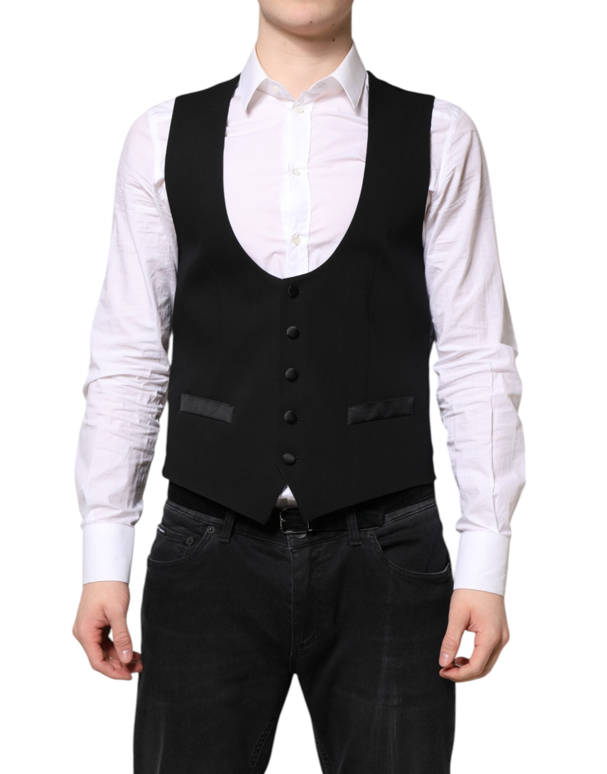 Dolce & Gabbana Schwarze Wollweste Kleid Formelle Weste