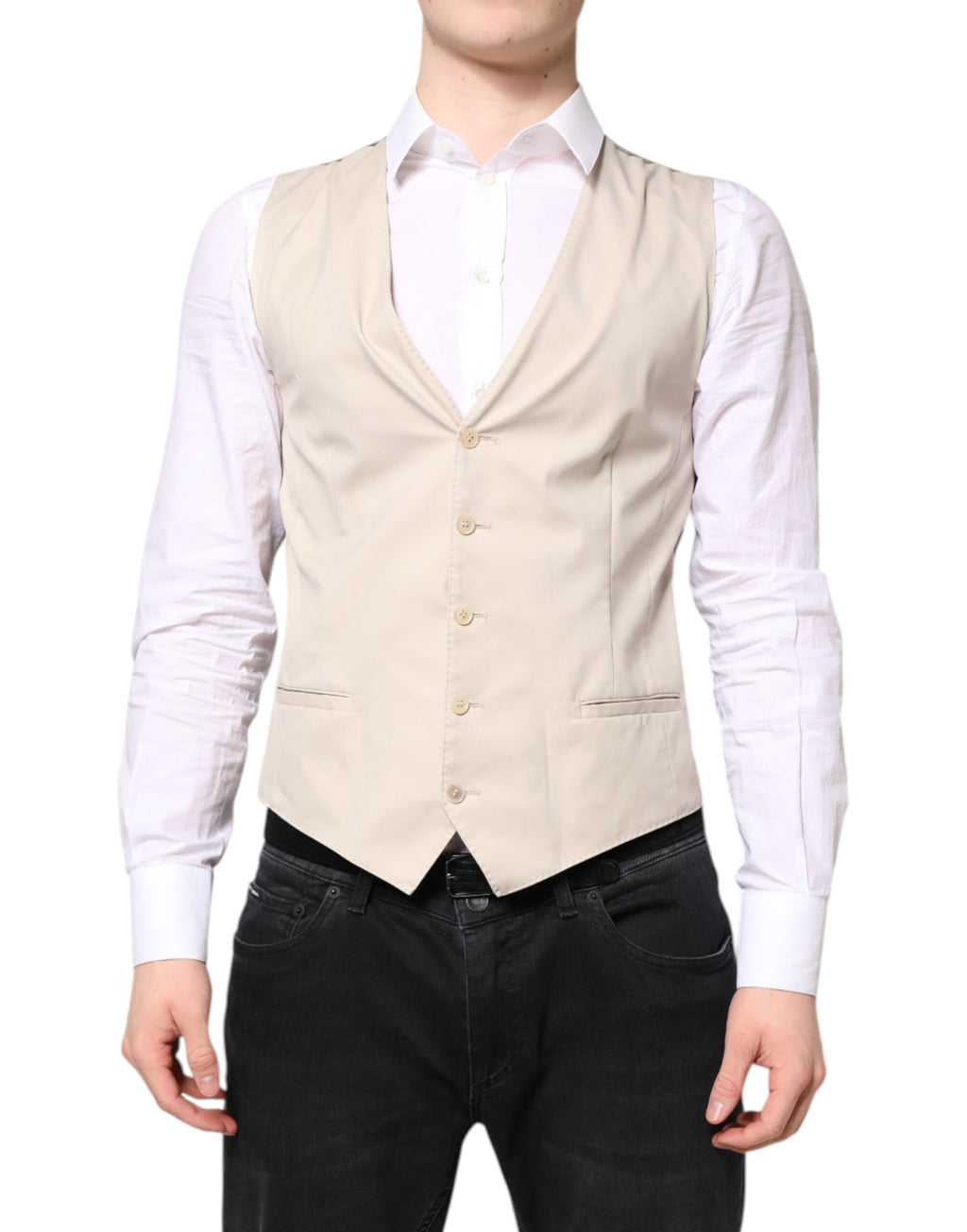 Dolce & Gabbana Beige Grey Dress Men's Formal Waistcoat Vest
