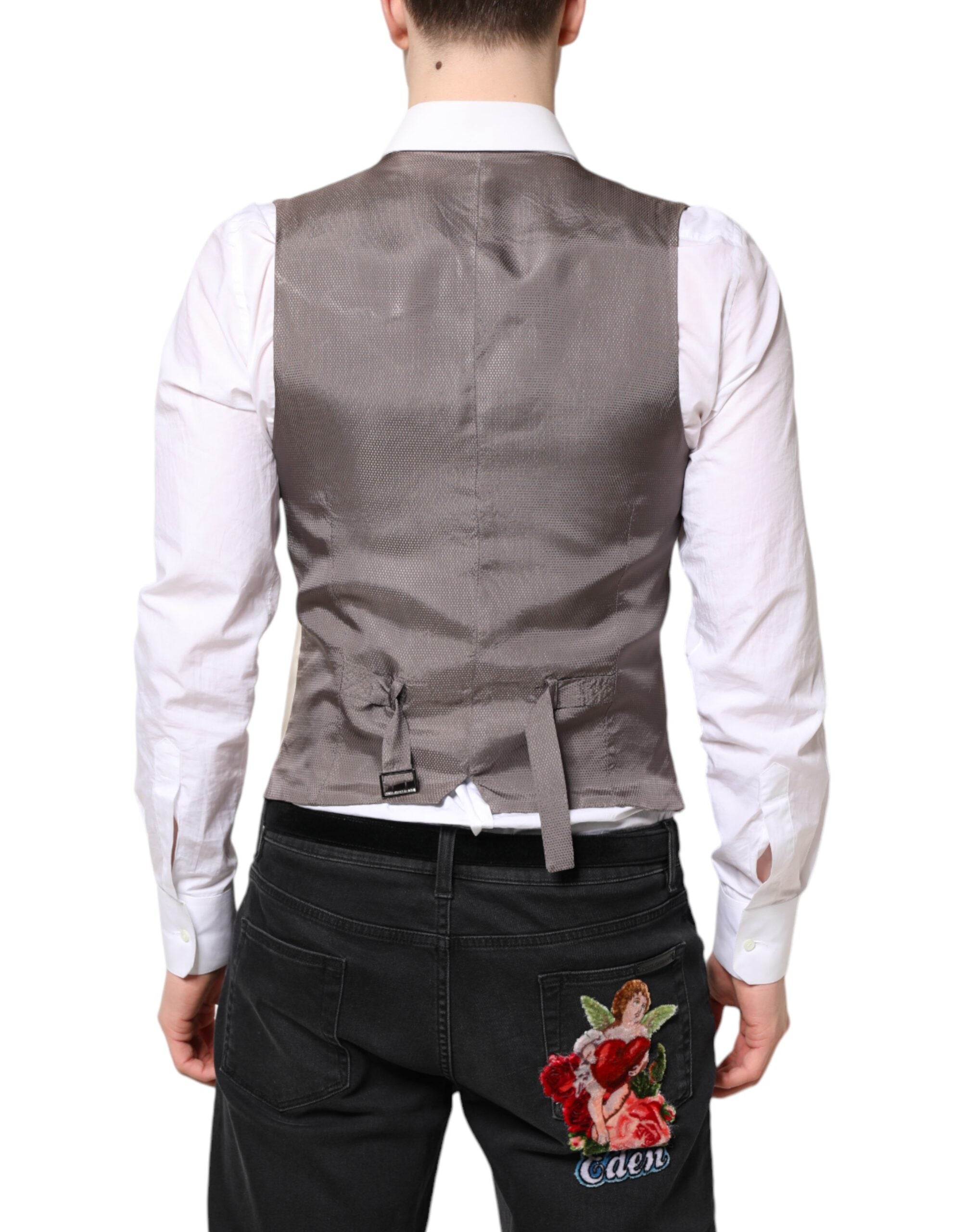 Dolce & Gabbana Beige Grey Dress Men's Formal Waistcoat Vest