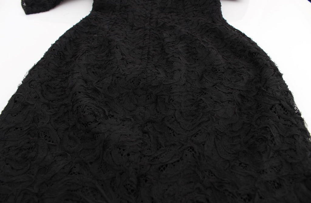 Dolce & Gabbana Schwarzes geblümtes langes Bodycon-Maxi-Kleid aus Spitze