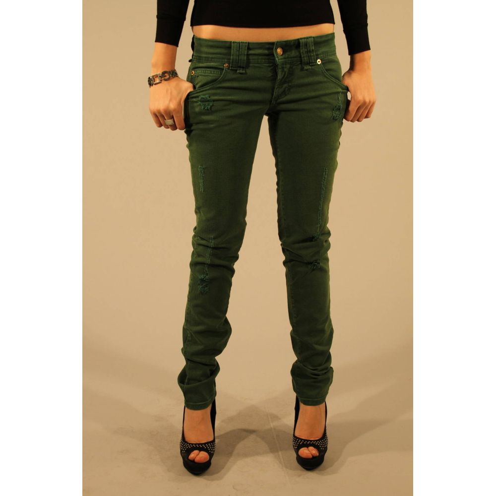 John Galliano Women's Green Cotton Jeans