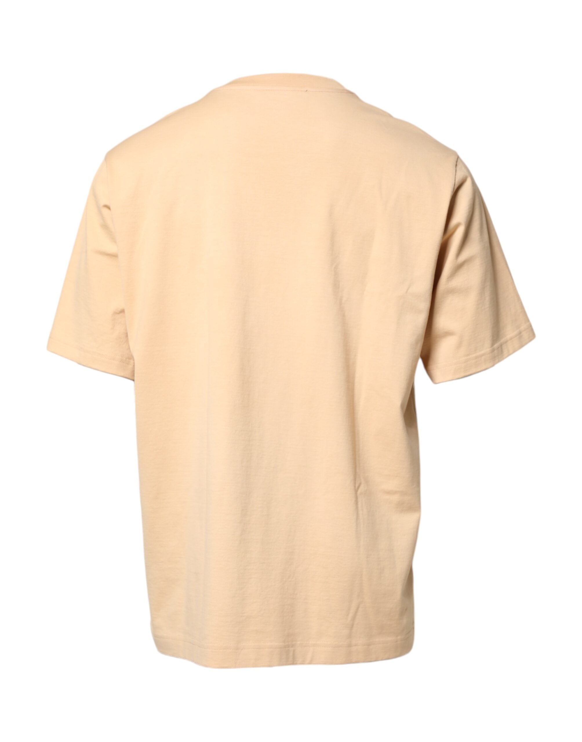 Dolce & Gabbana Beige Cotton Crew-Neck T-Shirt with Logo Print