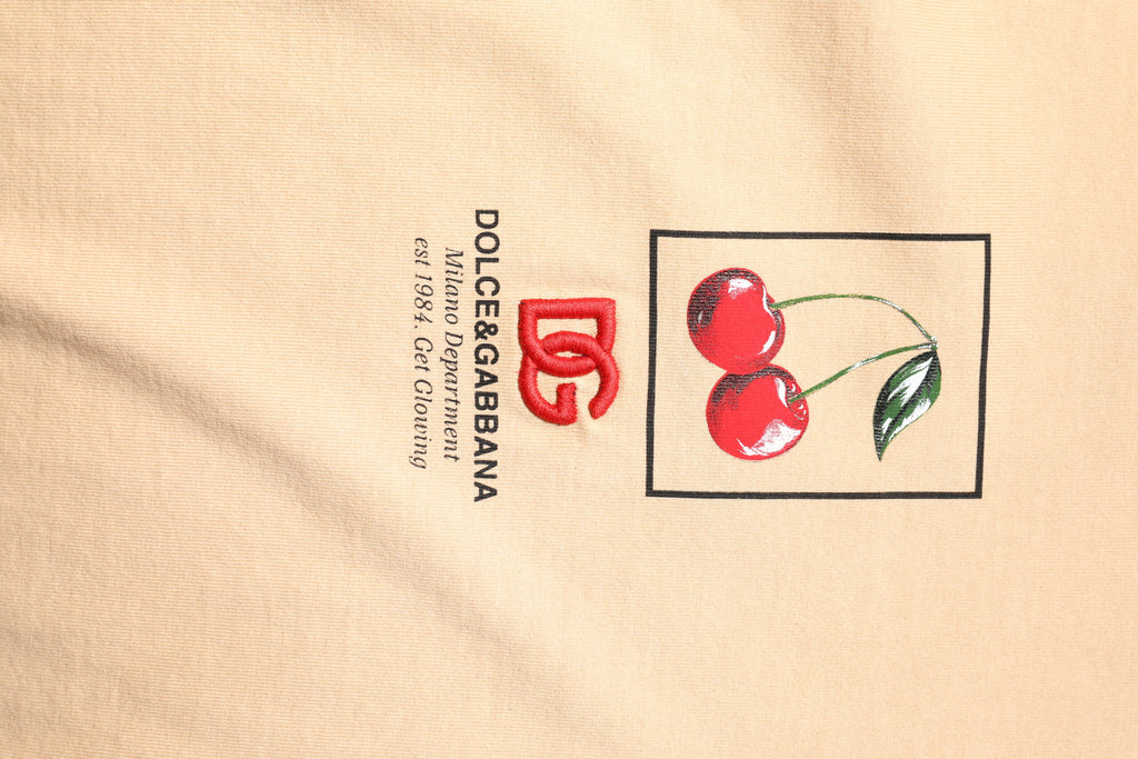 Dolce & Gabbana Beige Cotton Crew-Neck T-Shirt with Logo Print