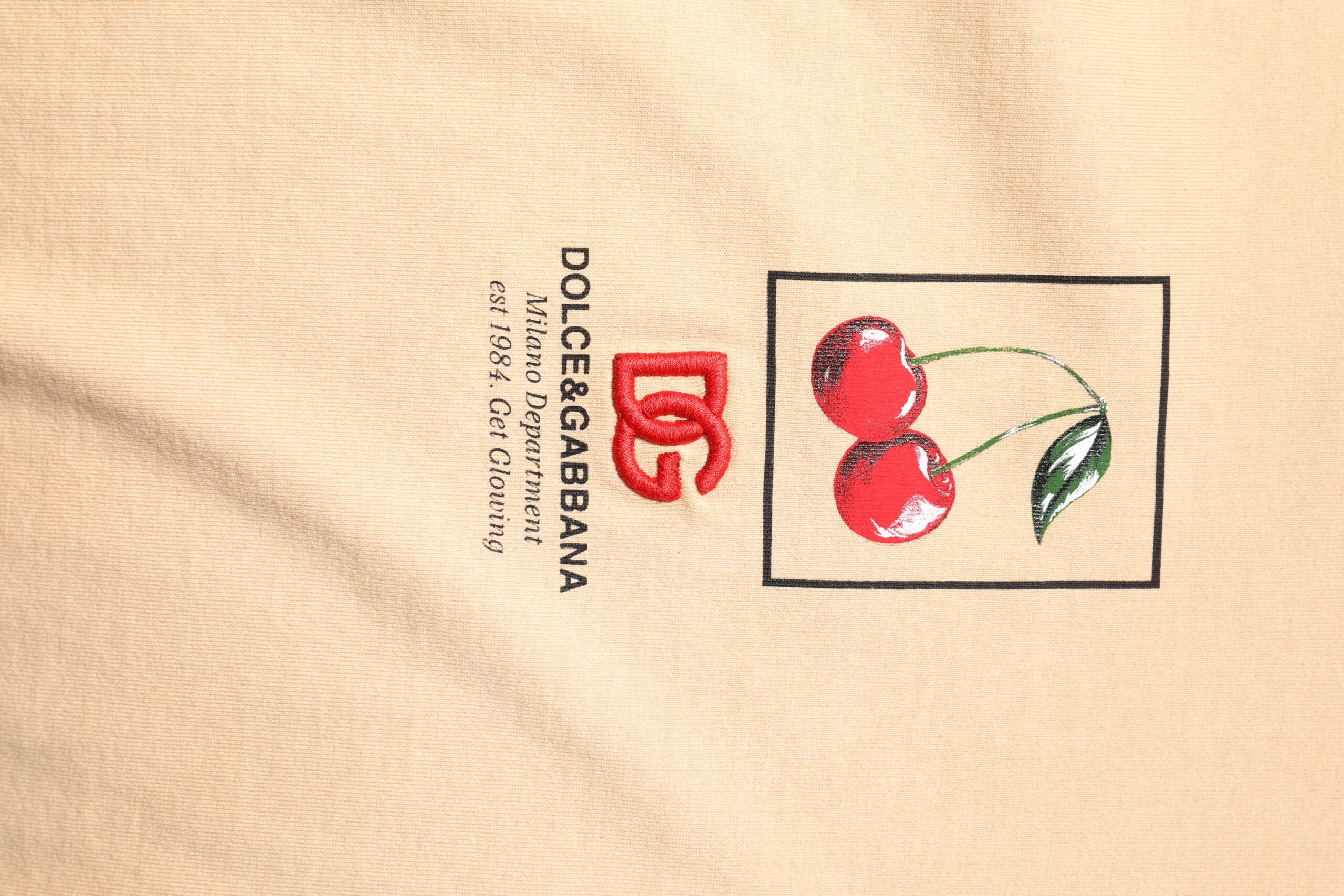 Dolce & Gabbana Beige Cotton Crew-Neck T-Shirt with Logo Print