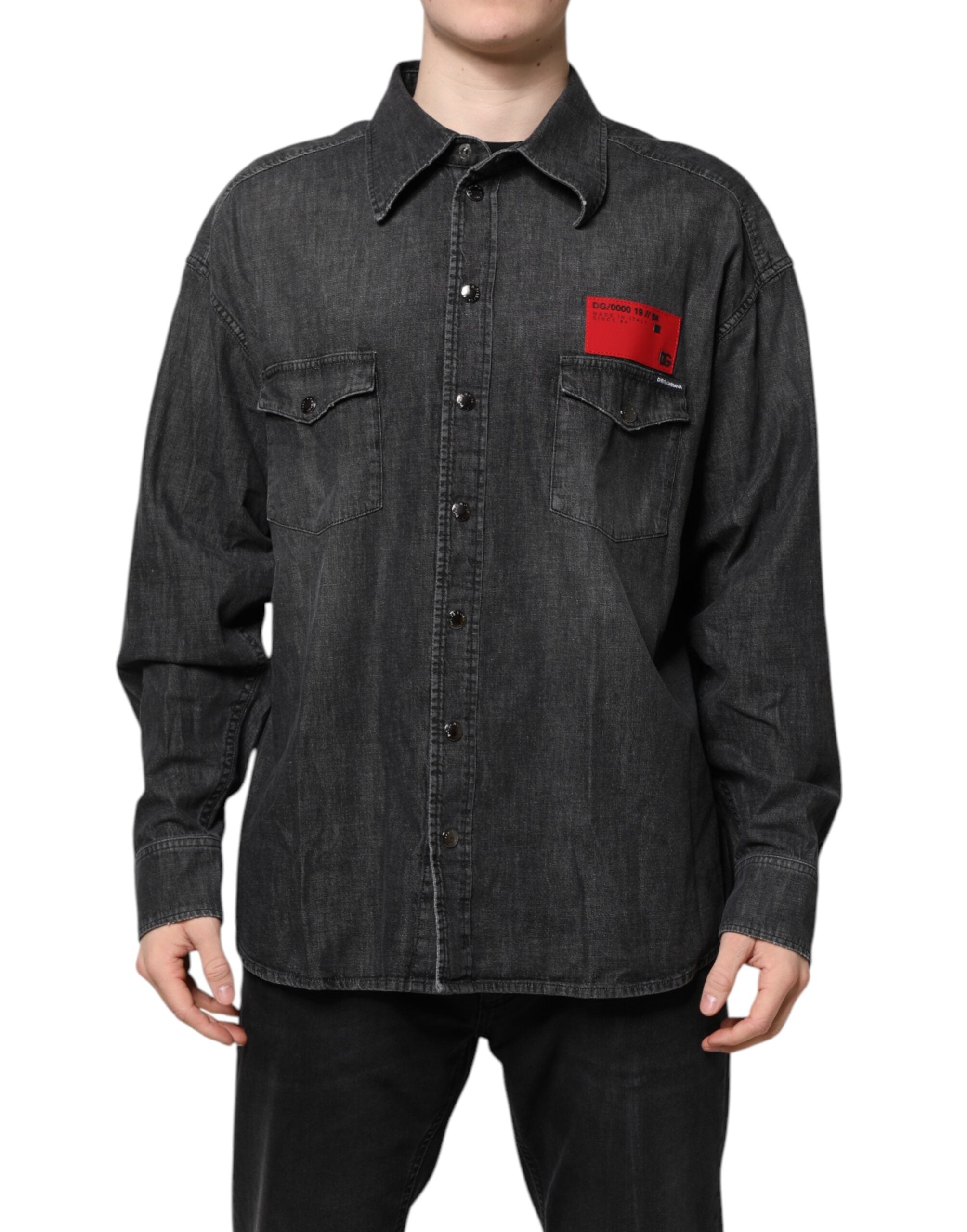 Dolce & Gabbana Grey Long Sleeve Button-Up Denim Shirt