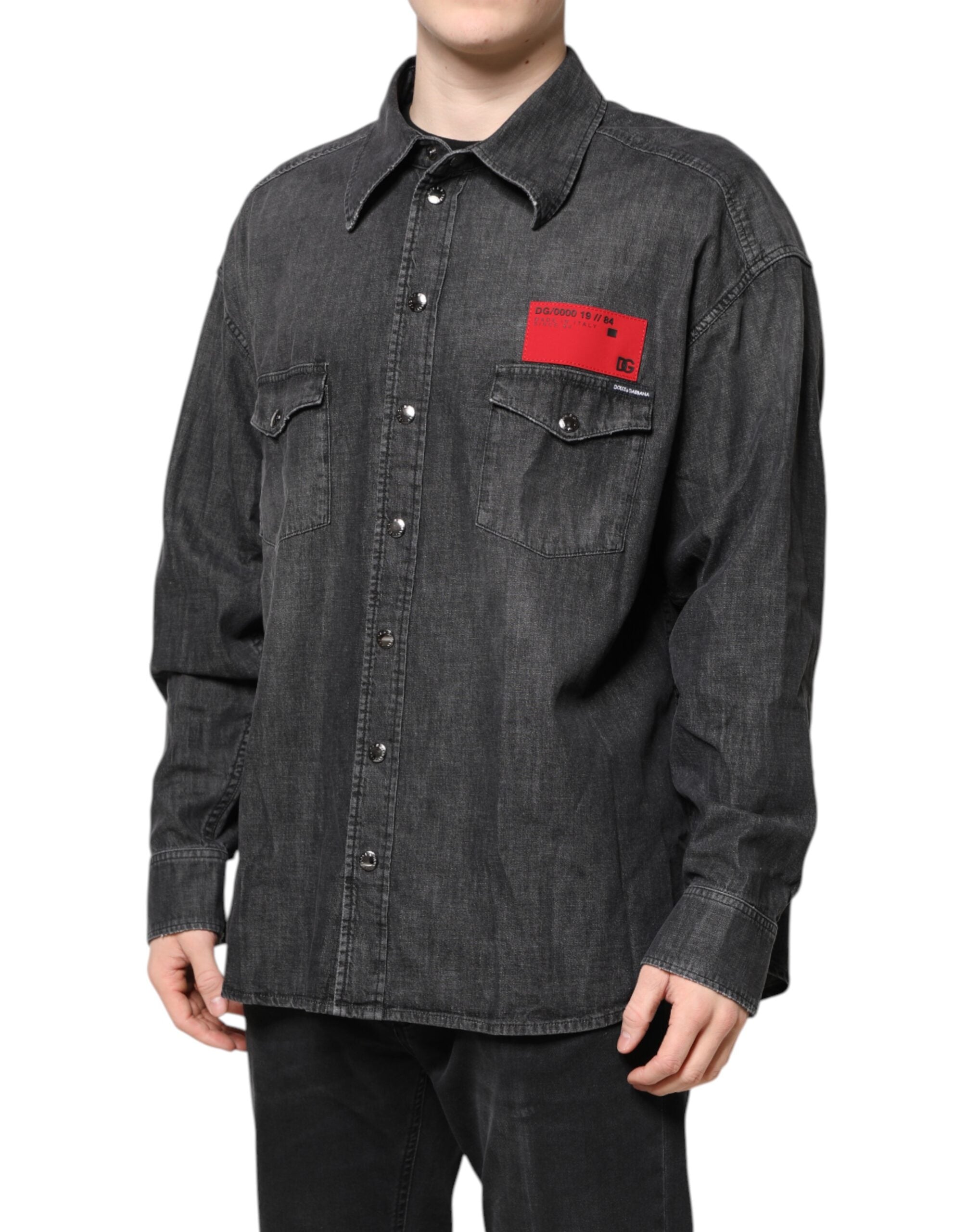 Dolce & Gabbana Grey Long Sleeve Button-Up Denim Shirt