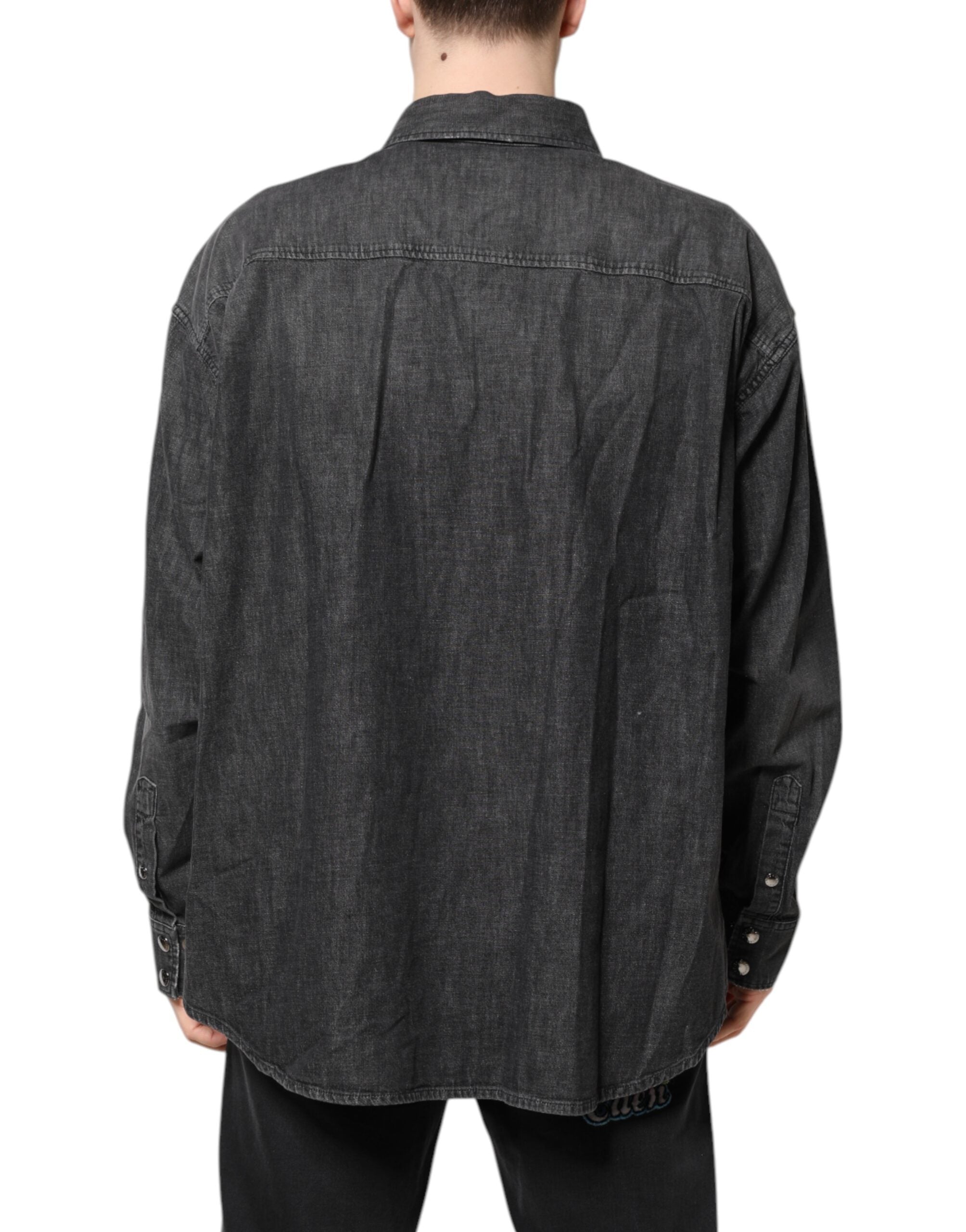 Dolce & Gabbana Grey Long Sleeve Button-Up Denim Shirt