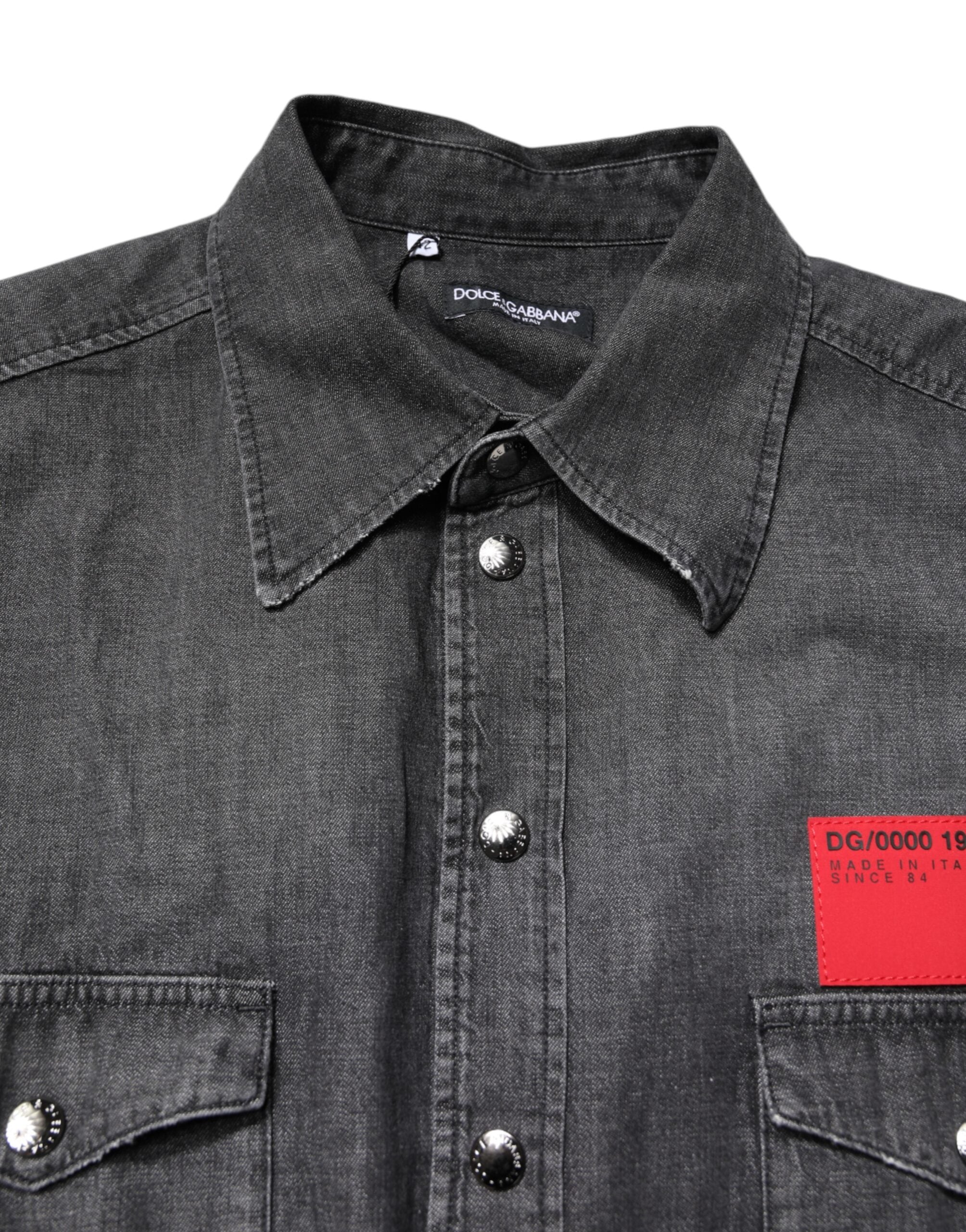 Dolce & Gabbana Grey Long Sleeve Button-Up Denim Shirt