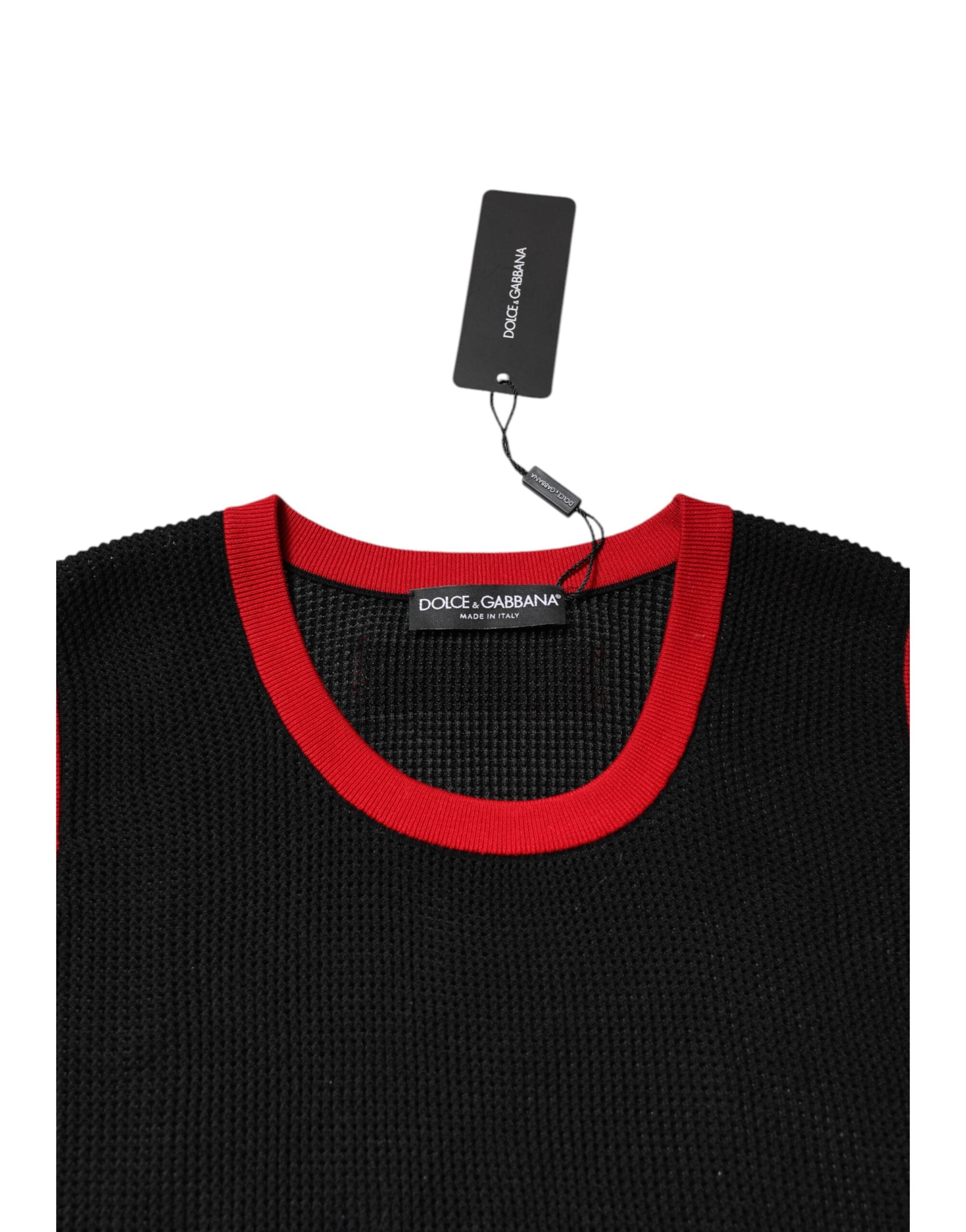 Dolce & Gabbana Schwarzes Baumwoll-T-Shirt mit Rundhalsausschnitt und schmaler Passform