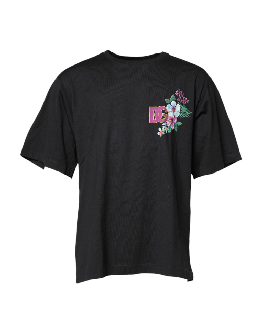 Dolce & Gabbana Black Floral Print Crew-Neck DG T-Shirt