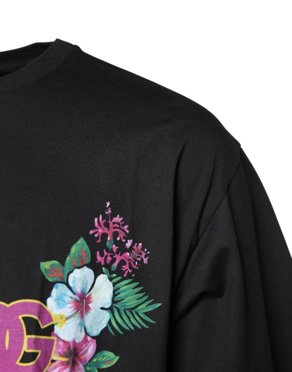 Dolce & Gabbana Black Floral Print Crew-Neck DG T-Shirt
