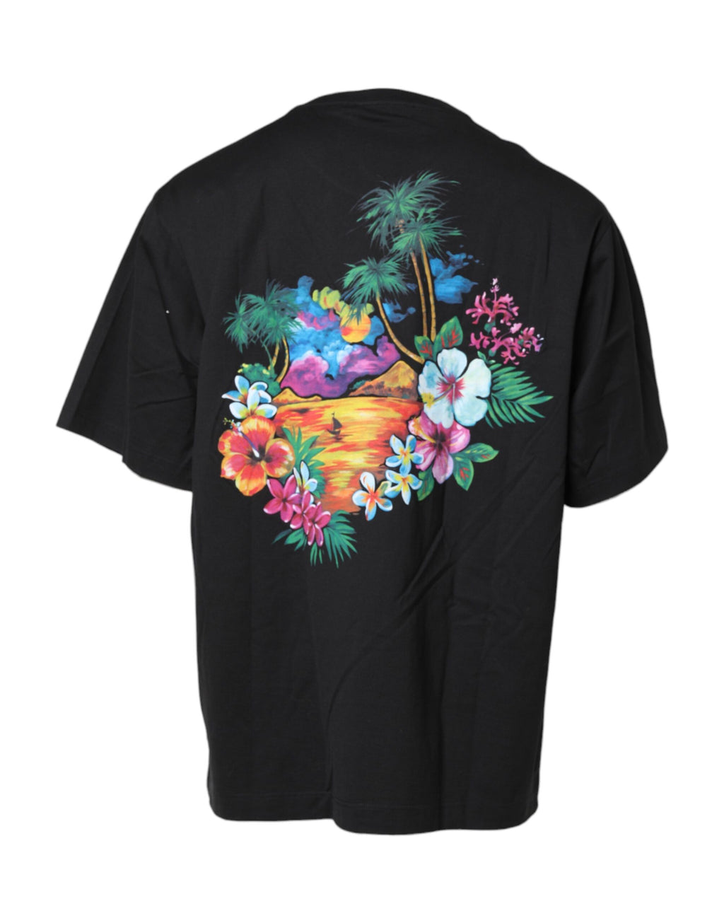 Dolce & Gabbana Black Floral Print Crew-Neck DG T-Shirt